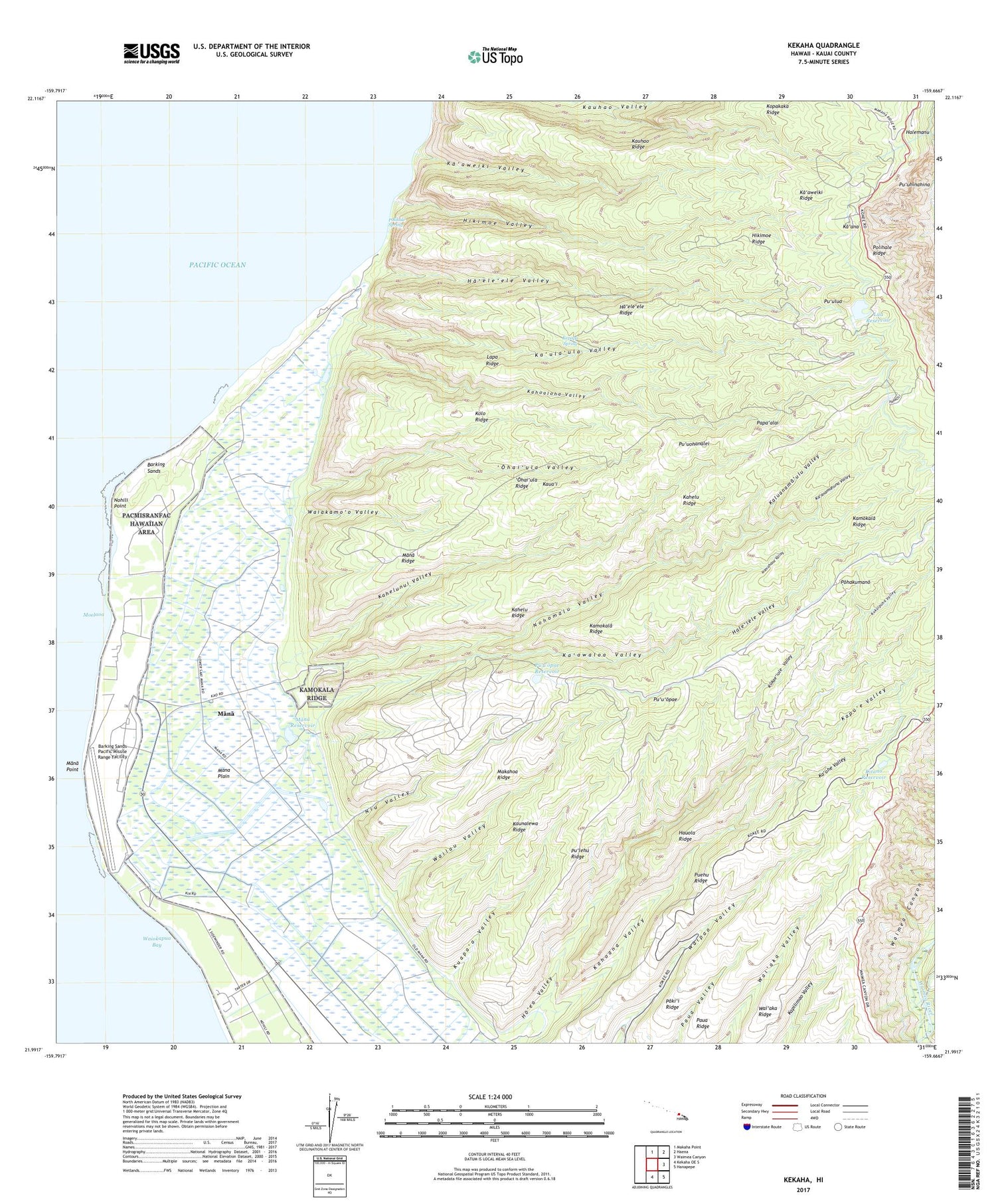 Kekaha Hawaii US Topo Map Image