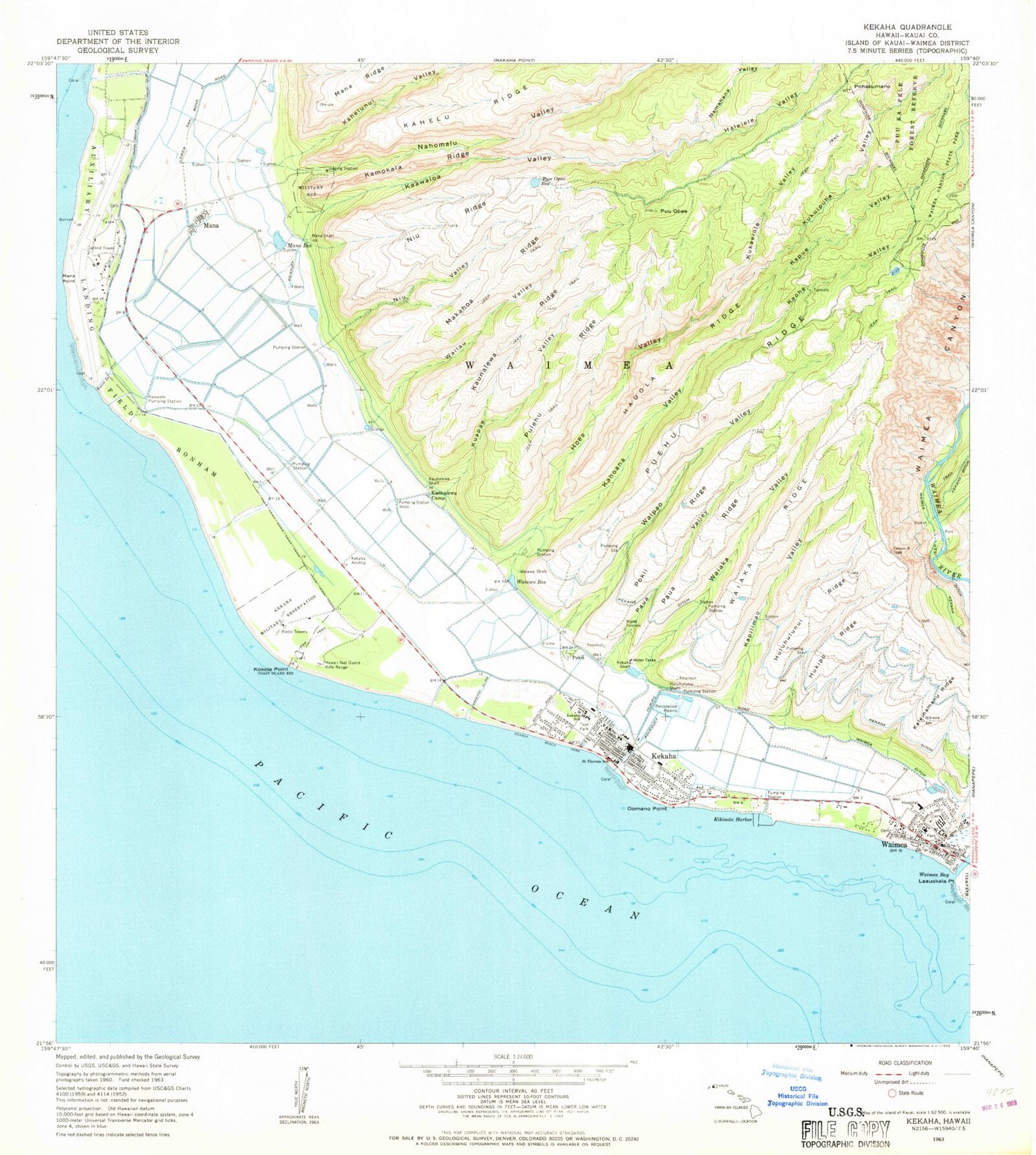 Classic USGS Kekaha Hawaii 7.5'x7.5' Topo Map Image