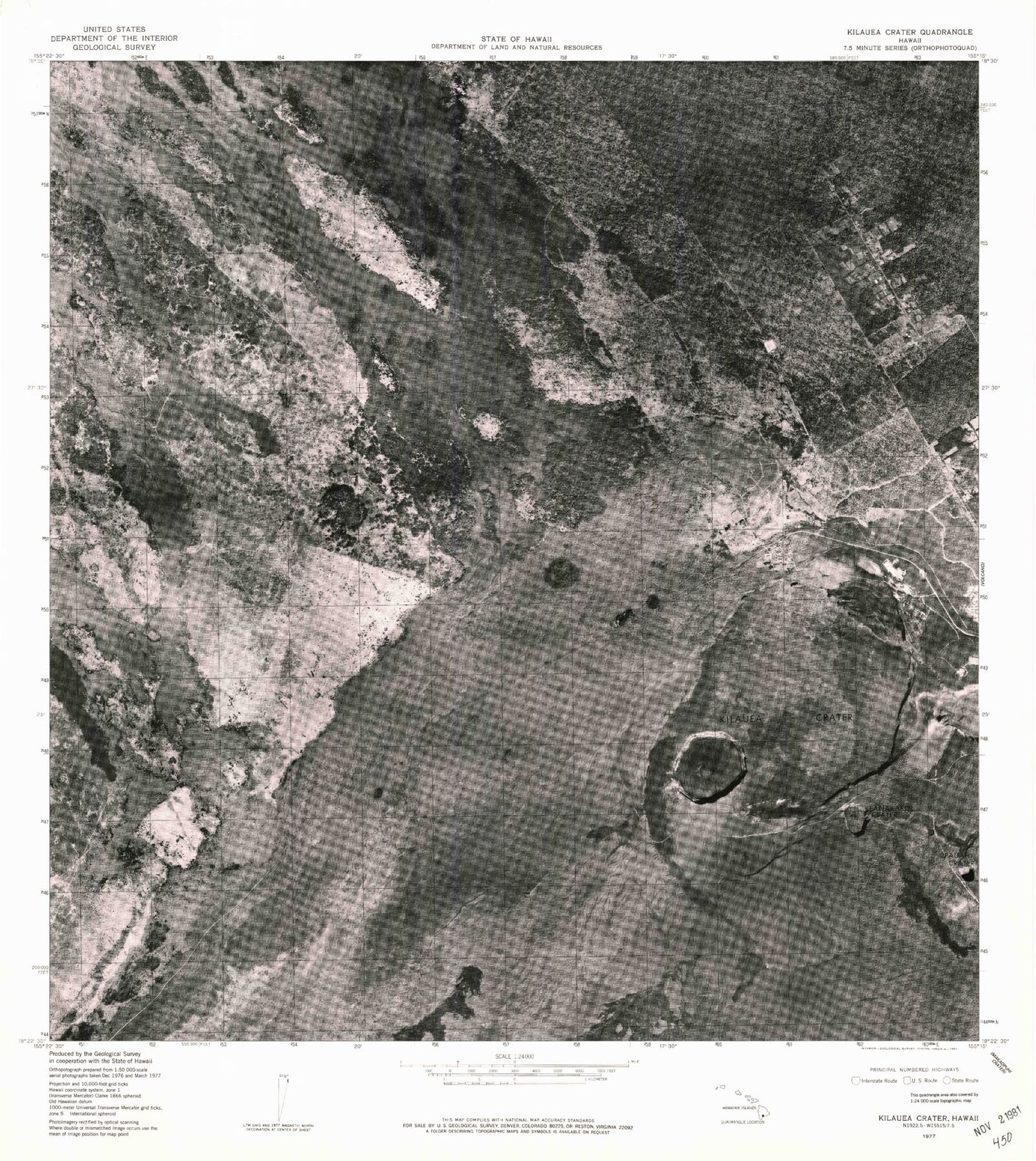 Classic USGS Kilauea Crater Hawaii 7.5'x7.5' Topo Map Image