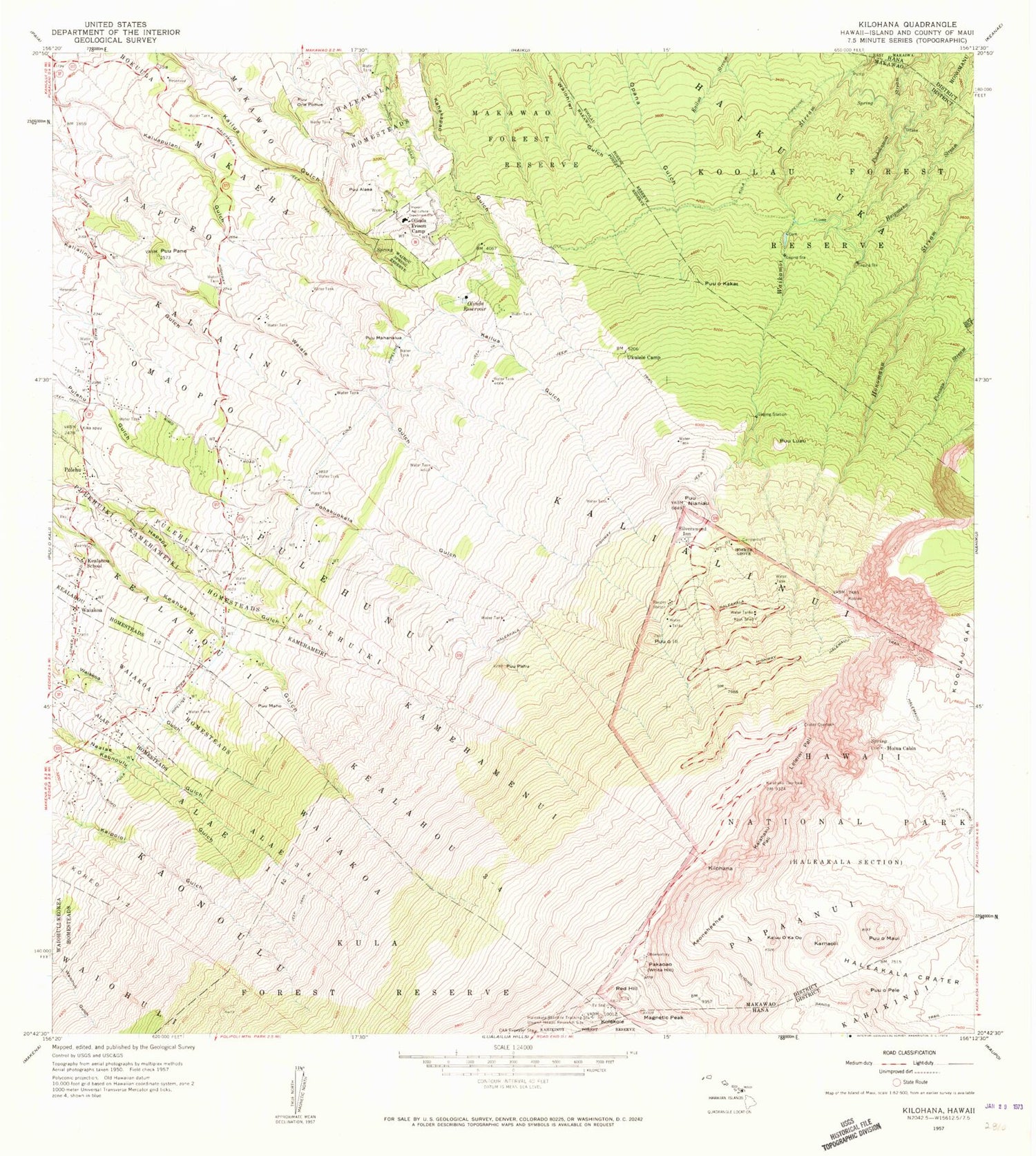 Classic USGS Kilohana Hawaii 7.5'x7.5' Topo Map Image