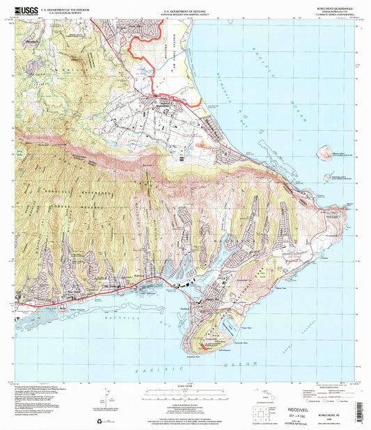 Classic USGS Koko Head Hawaii 7.5'x7.5' Topo Map Image
