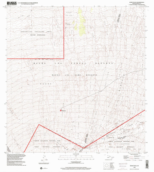 Classic USGS Kokoolau Hawaii 7.5'x7.5' Topo Map Image