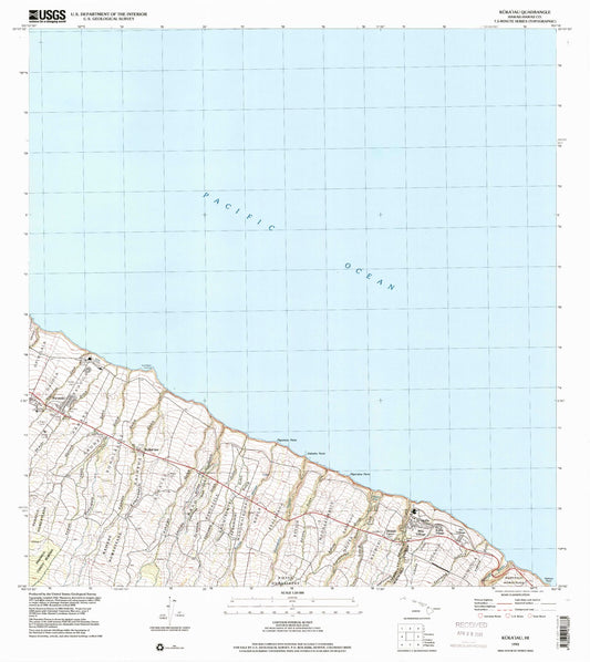 Classic USGS Kukaiau Hawaii 7.5'x7.5' Topo Map Image