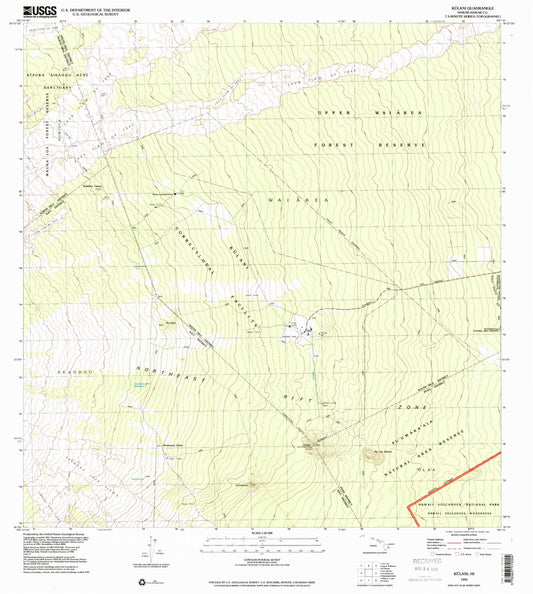 Classic USGS Kulani Hawaii 7.5'x7.5' Topo Map Image
