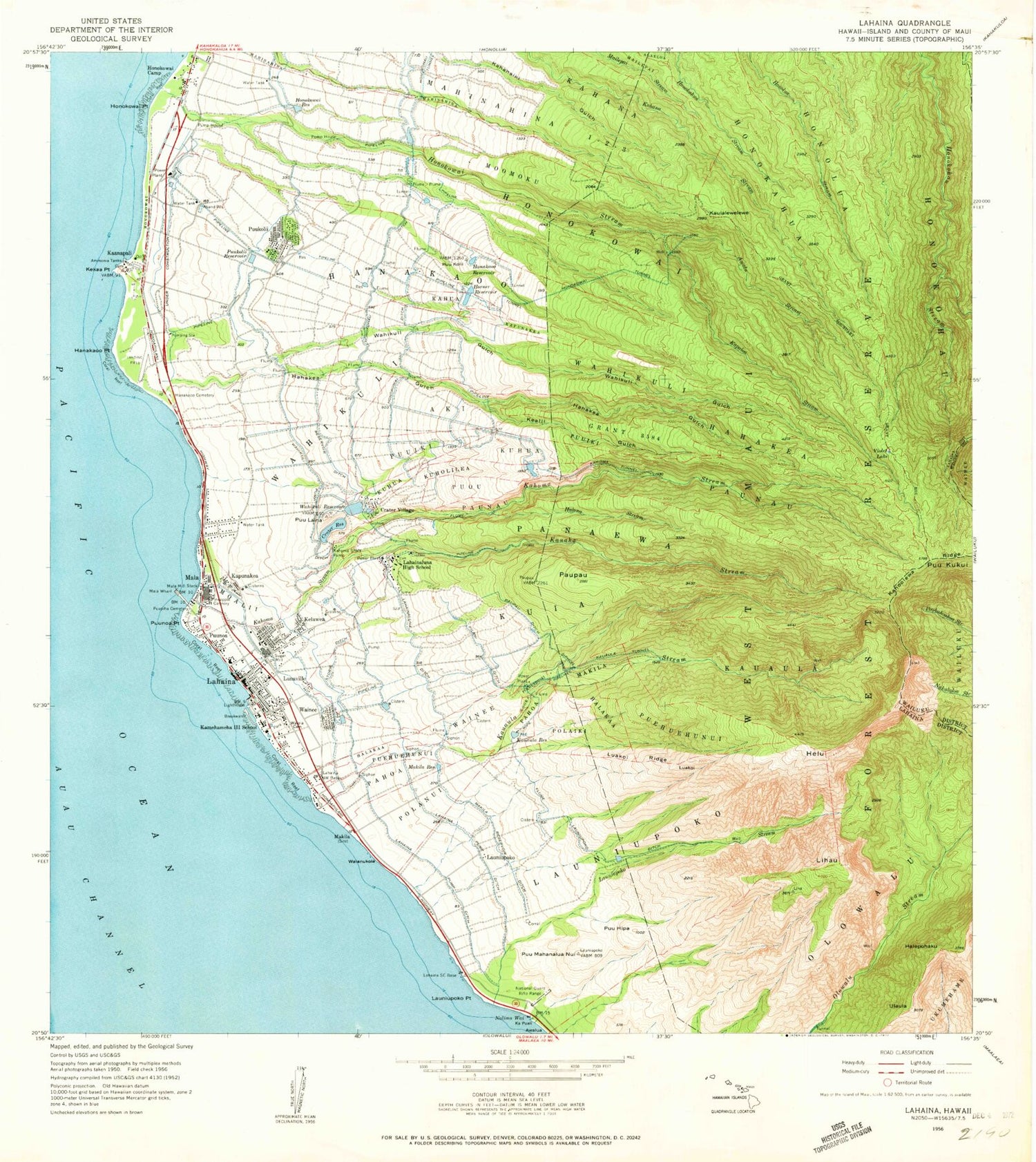 Classic USGS Lahaina Hawaii 7.5'x7.5' Topo Map Image