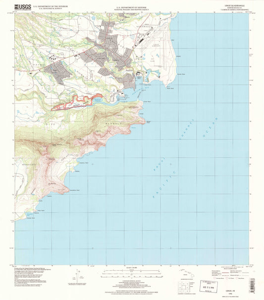 Classic USGS Lihue Hawaii 7.5'x7.5' Topo Map Image