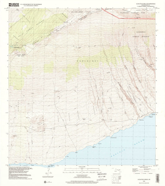 Classic USGS Lualailua Hills Hawaii 7.5'x7.5' Topo Map Image