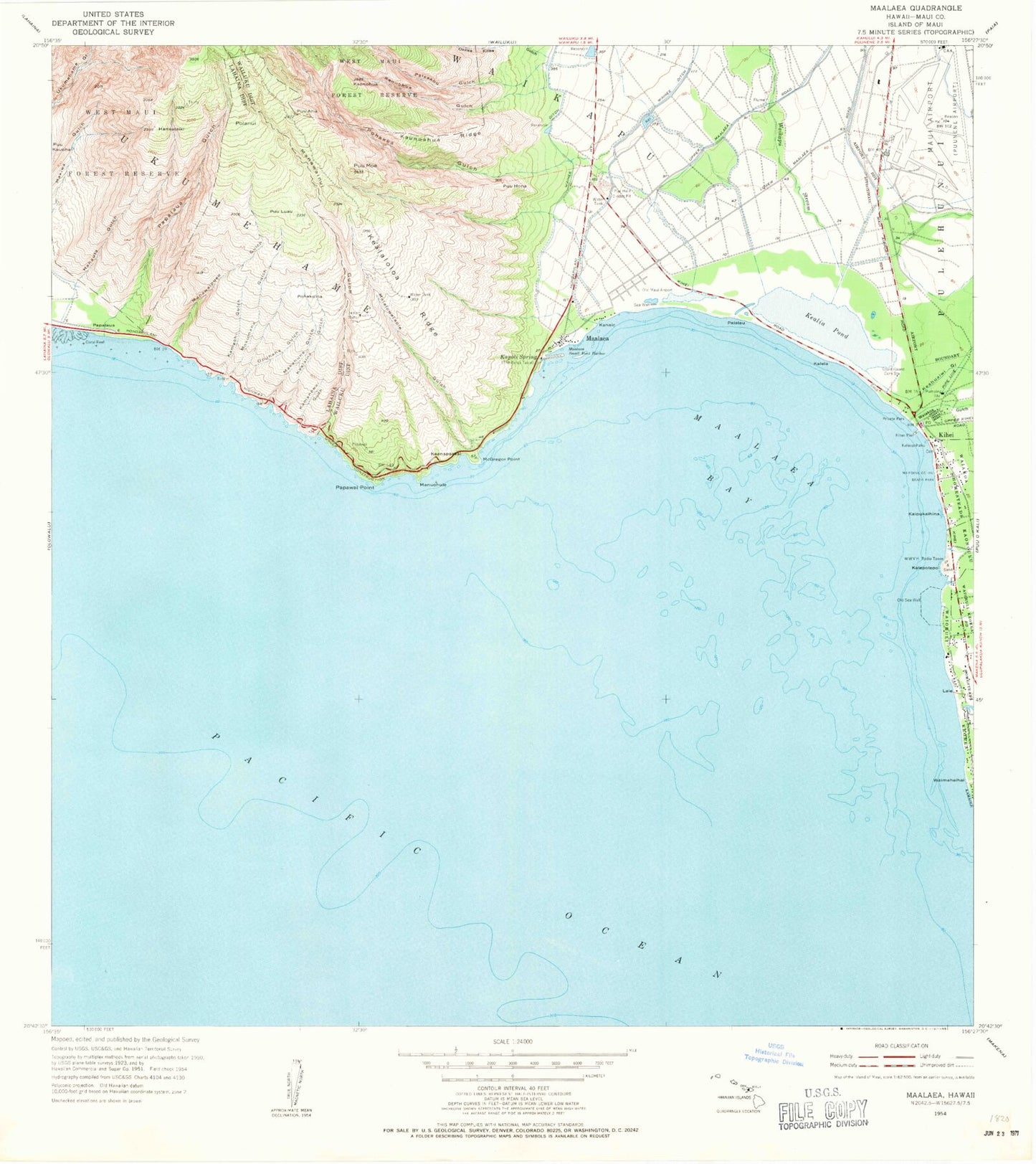 Classic USGS Maalaea Hawaii 7.5'x7.5' Topo Map Image