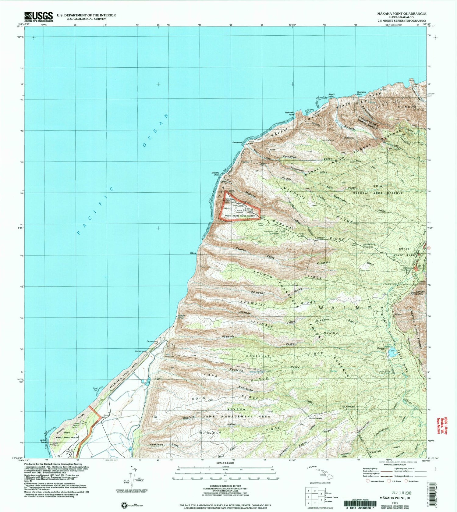 Classic USGS Makaha Point Hawaii 7.5'x7.5' Topo Map Image