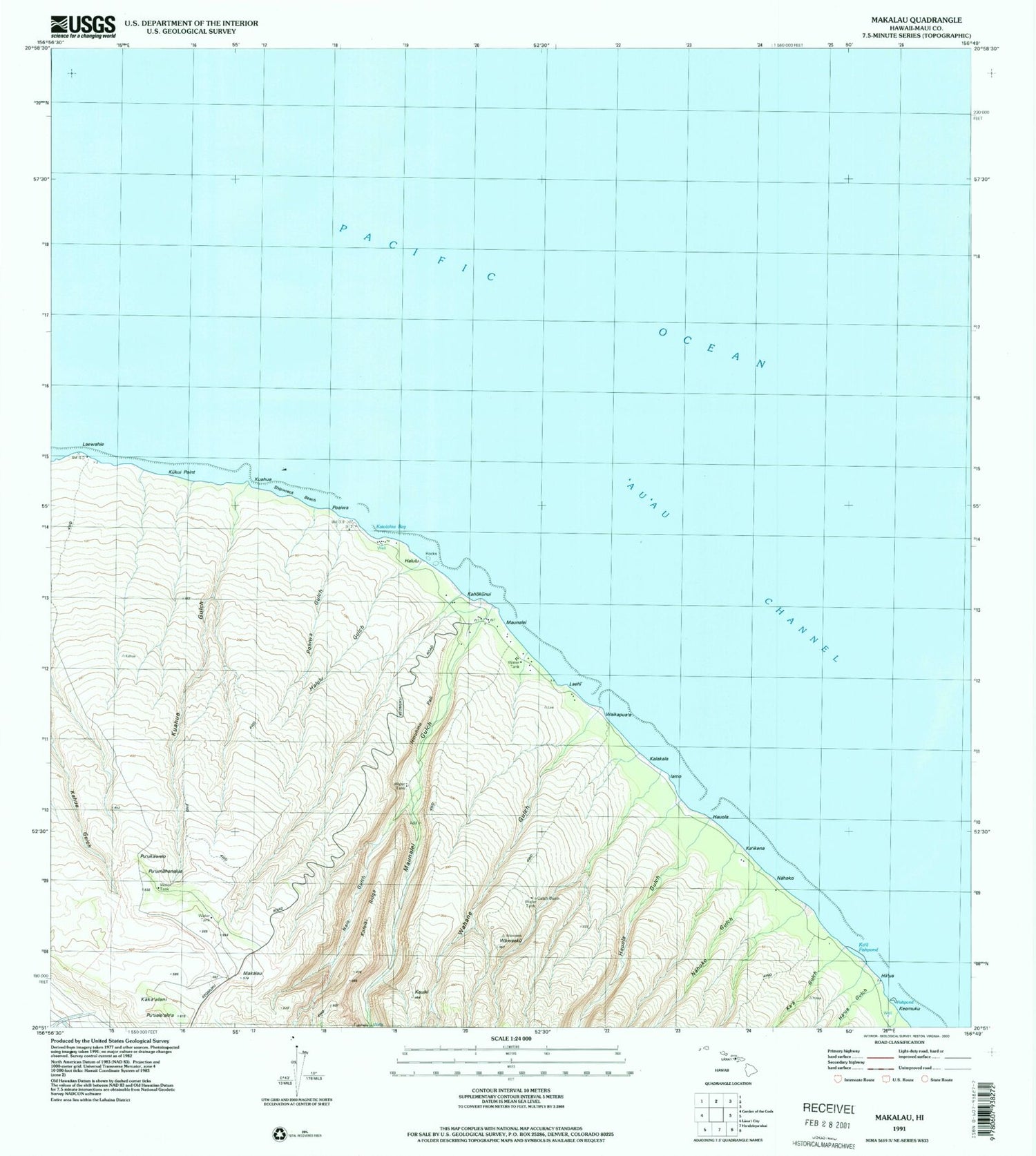 Classic USGS Makalau Hawaii 7.5'x7.5' Topo Map Image