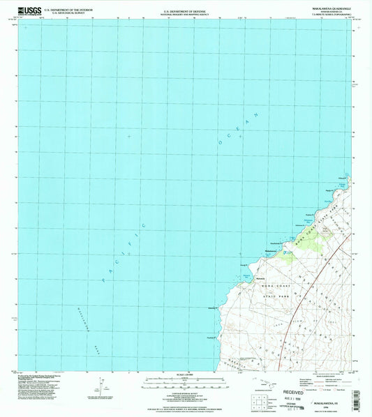 Classic USGS Makalawena Hawaii 7.5'x7.5' Topo Map Image