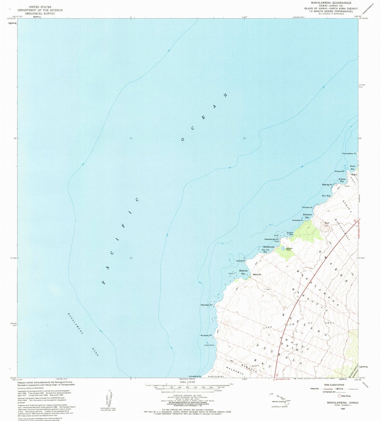 Classic USGS Makalawena Hawaii 7.5'x7.5' Topo Map Image