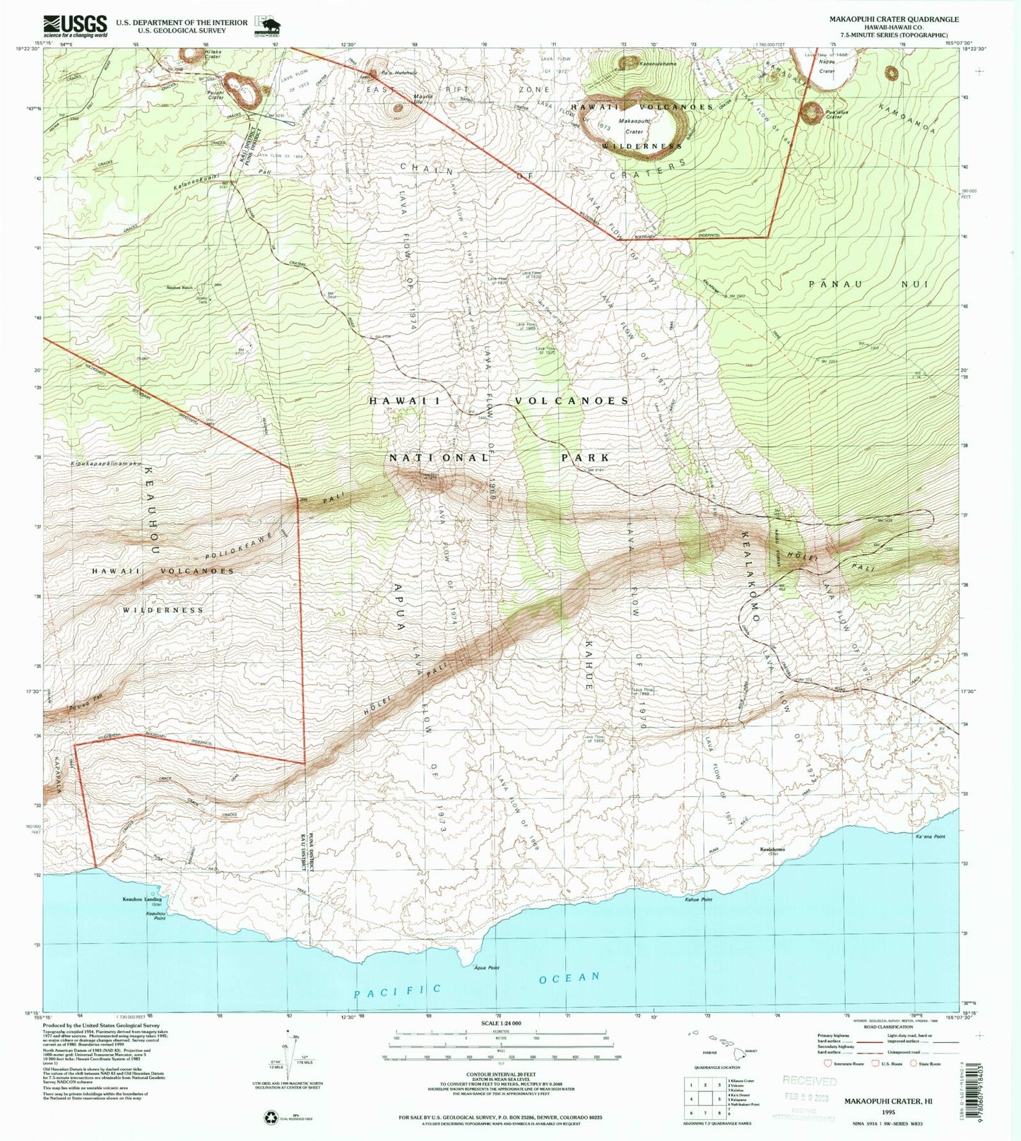 Classic USGS Makaopuhi Crater Hawaii 7.5'x7.5' Topo Map Image