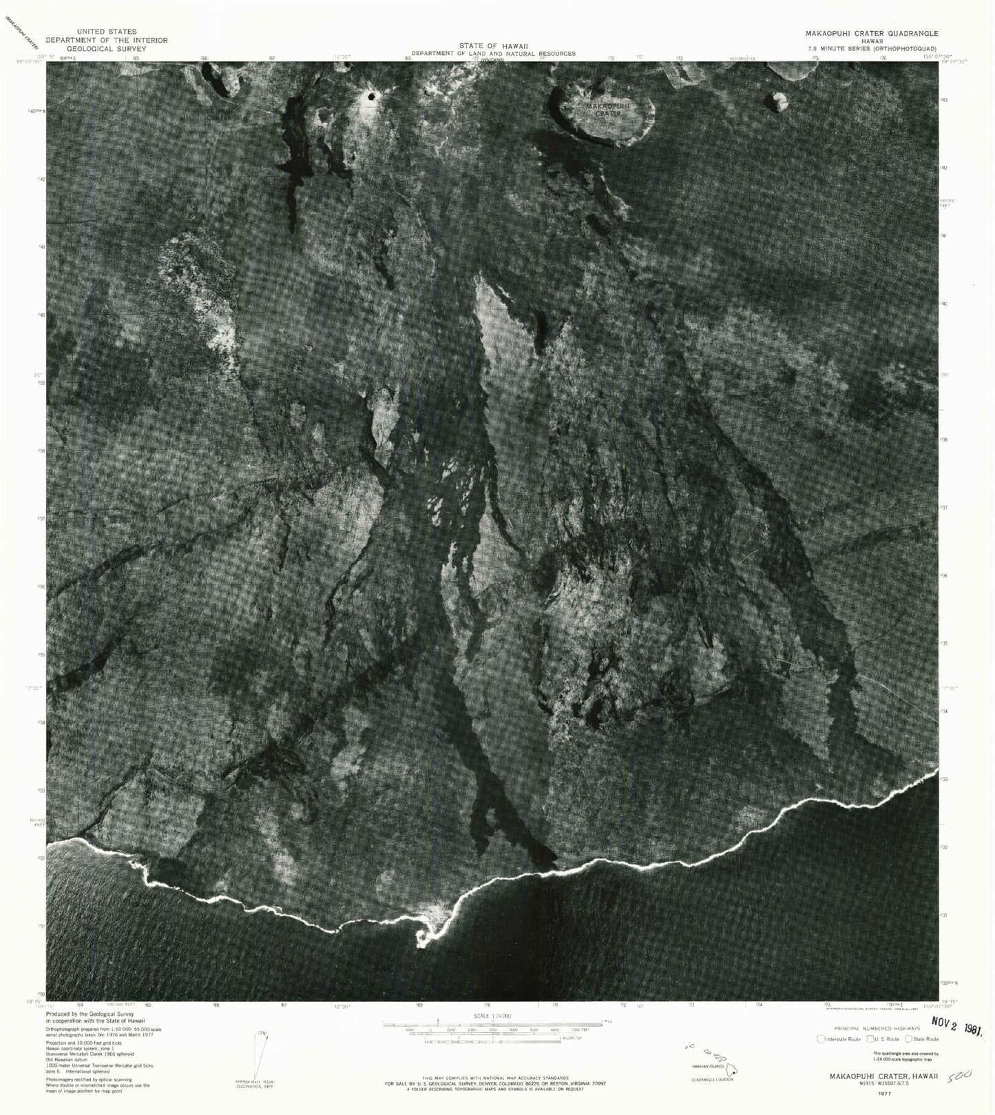 Classic USGS Makaopuhi Crater Hawaii 7.5'x7.5' Topo Map Image