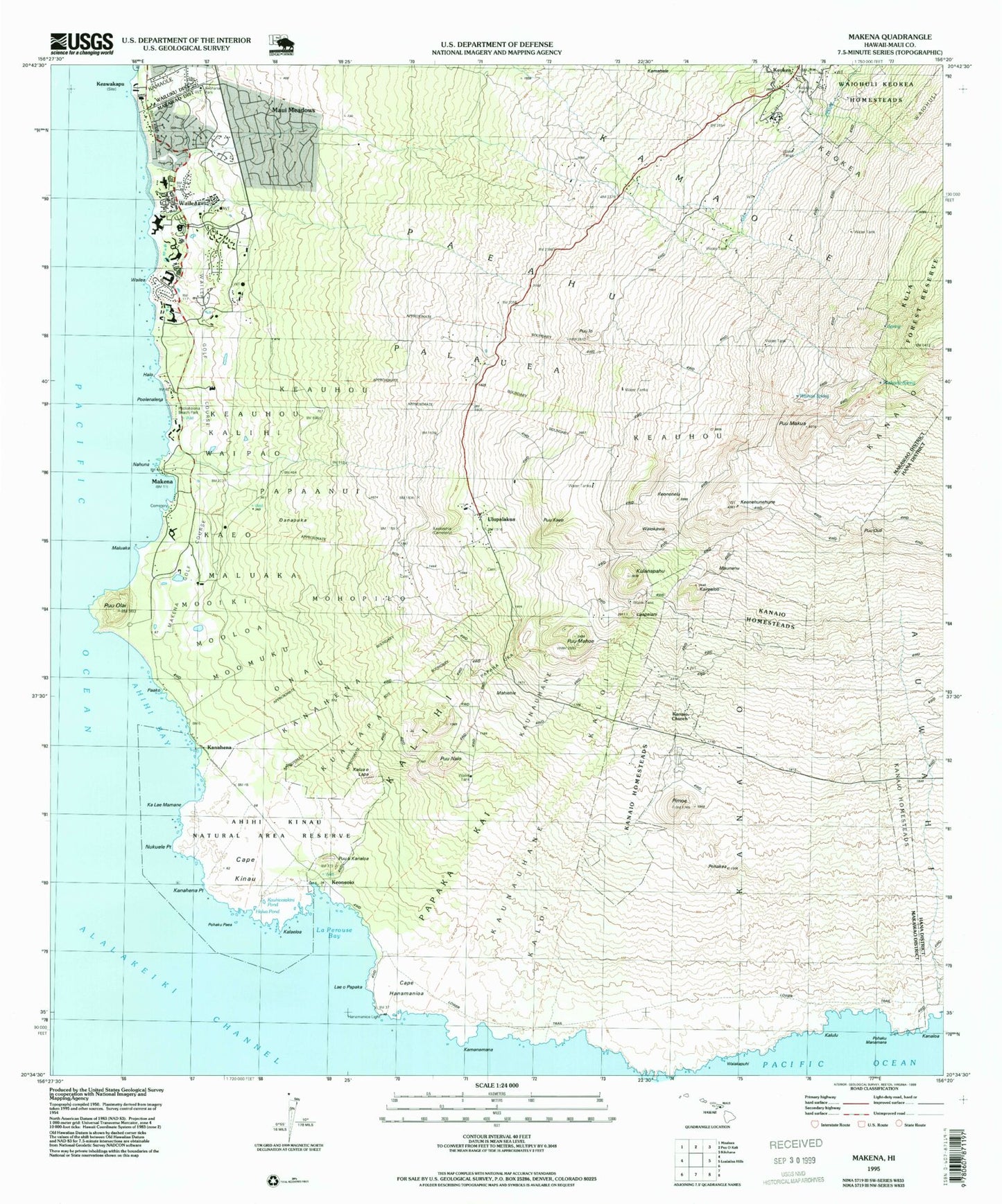 Classic USGS Makena Hawaii 7.5'x7.5' Topo Map Image