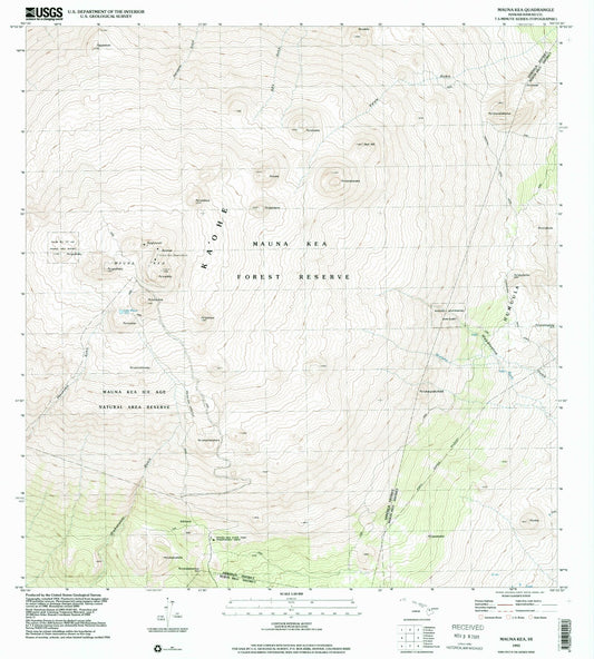 Classic USGS Mauna Kea Hawaii 7.5'x7.5' Topo Map Image