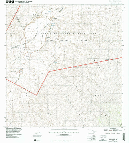 Classic USGS Mauna Loa Hawaii 7.5'x7.5' Topo Map Image
