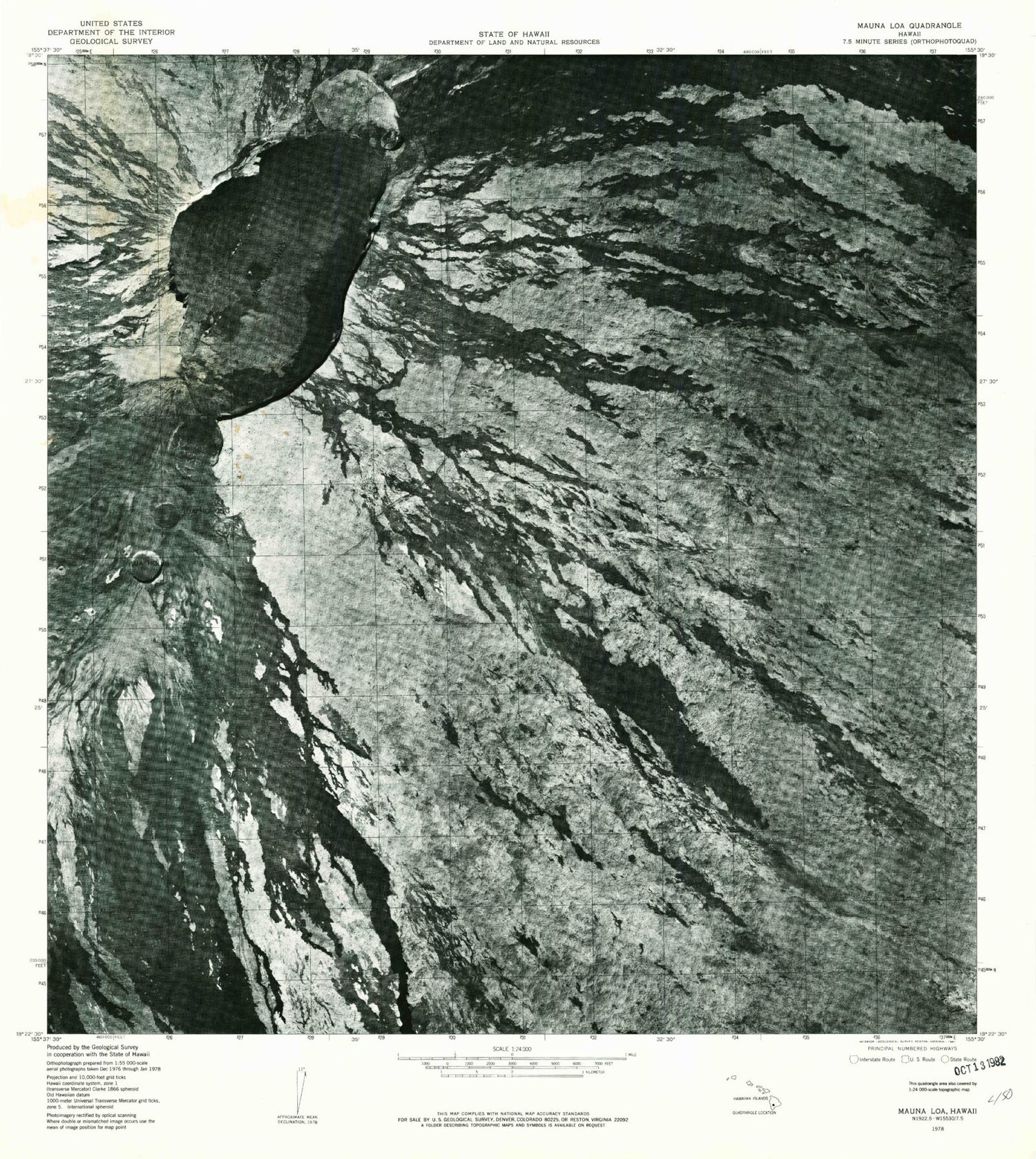 Classic USGS Mauna Loa Hawaii 7.5'x7.5' Topo Map Image