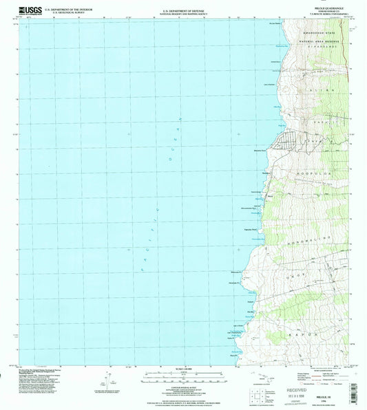 Classic USGS Milolii Hawaii 7.5'x7.5' Topo Map Image