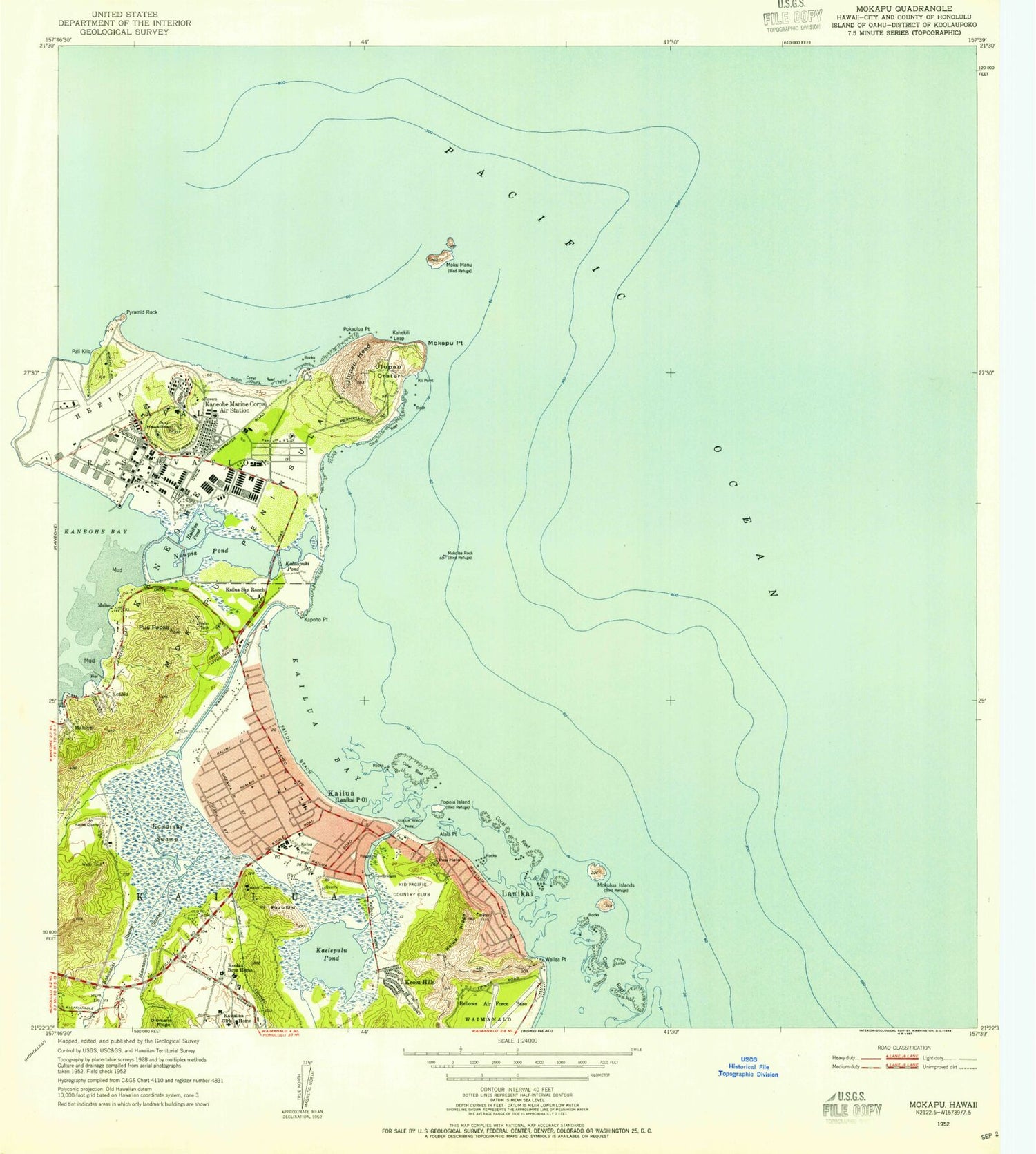 Classic USGS Mokapu Point Hawaii 7.5'x7.5' Topo Map Image
