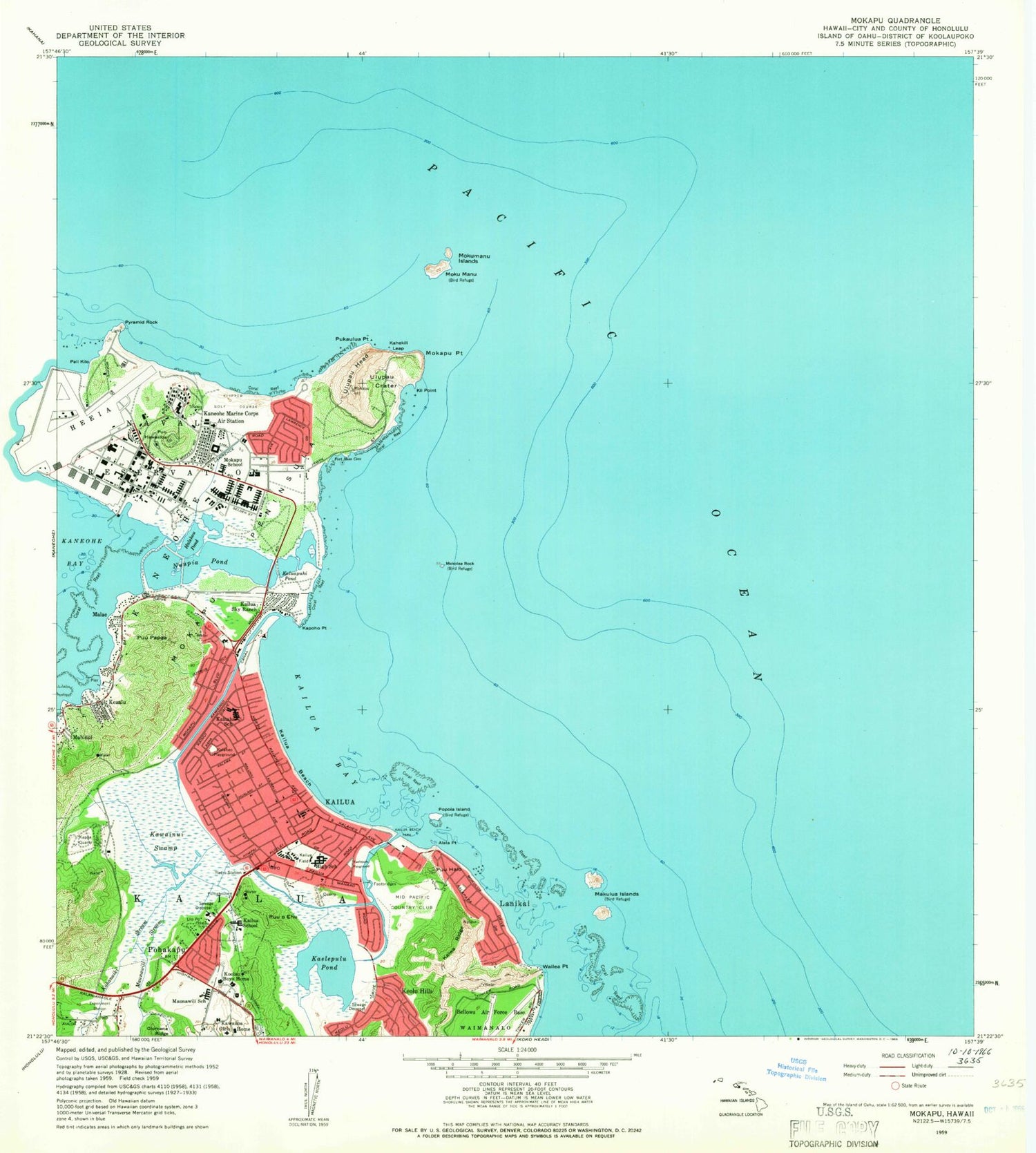 Classic USGS Mokapu Point Hawaii 7.5'x7.5' Topo Map Image