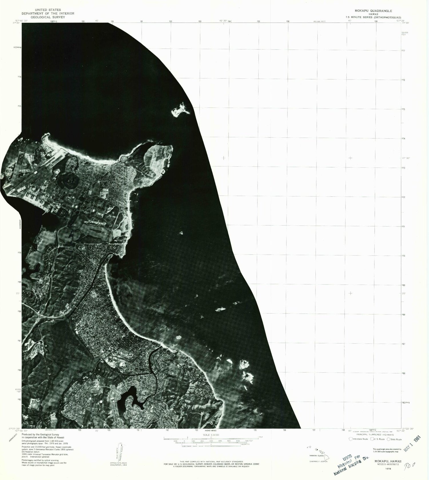 Classic USGS Mokapu Point Hawaii 7.5'x7.5' Topo Map Image