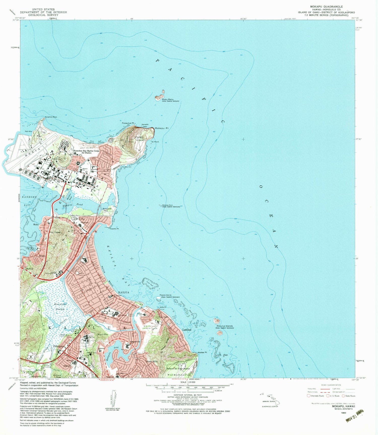 Classic USGS Mokapu Point Hawaii 7.5'x7.5' Topo Map Image