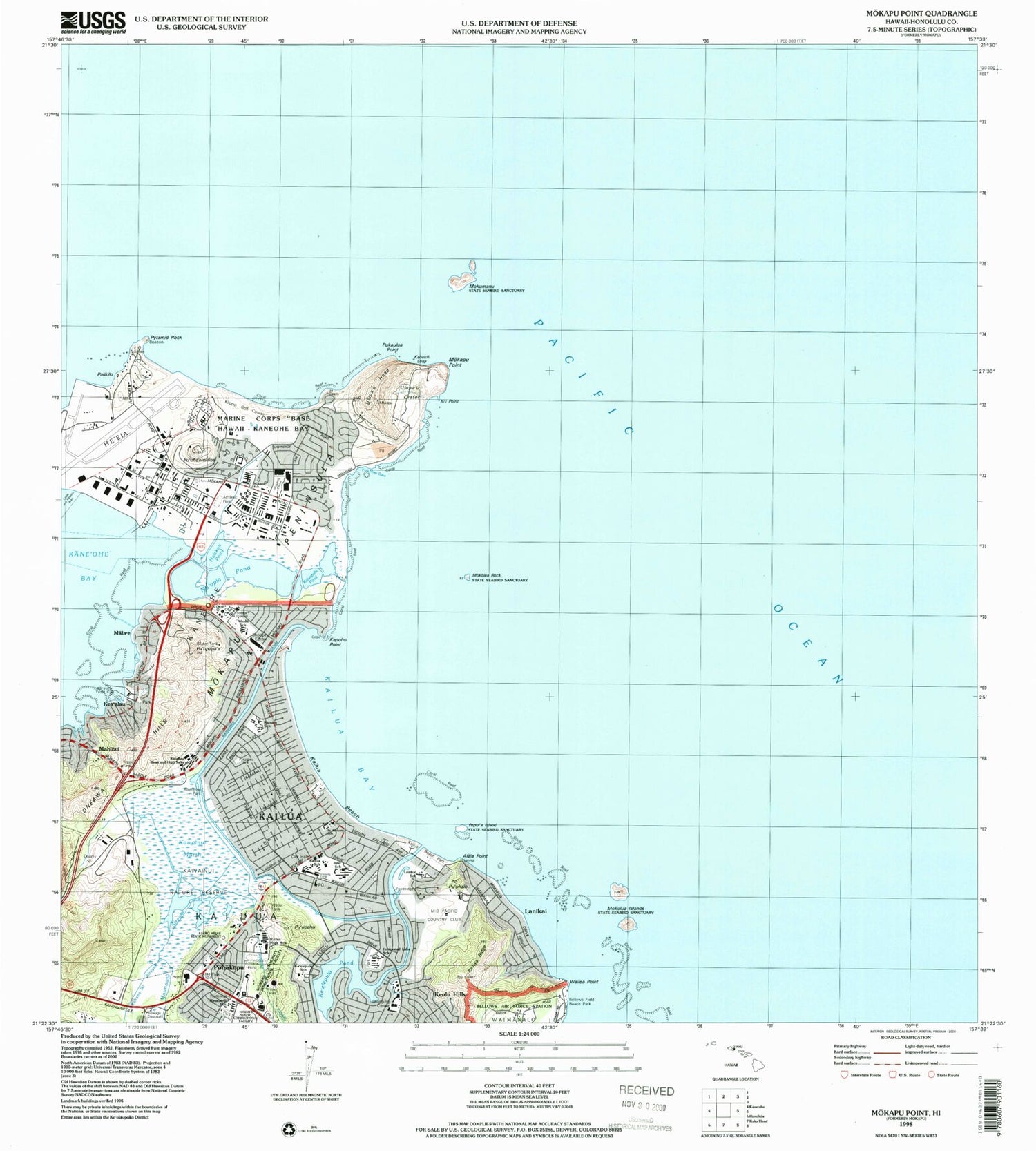 Classic USGS Mokapu Point Hawaii 7.5'x7.5' Topo Map Image