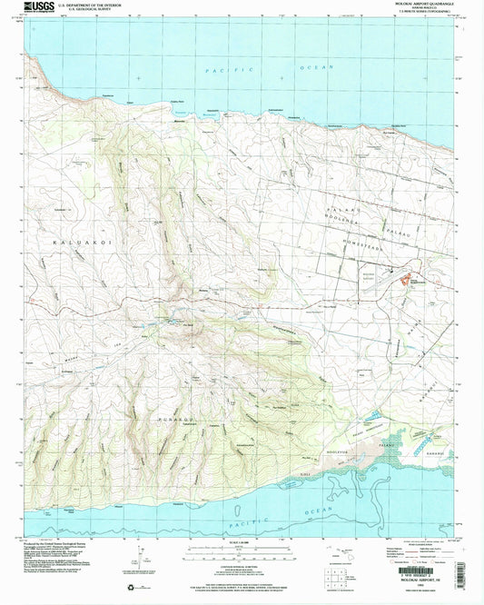 Classic USGS Molokai Airport Hawaii 7.5'x7.5' Topo Map Image