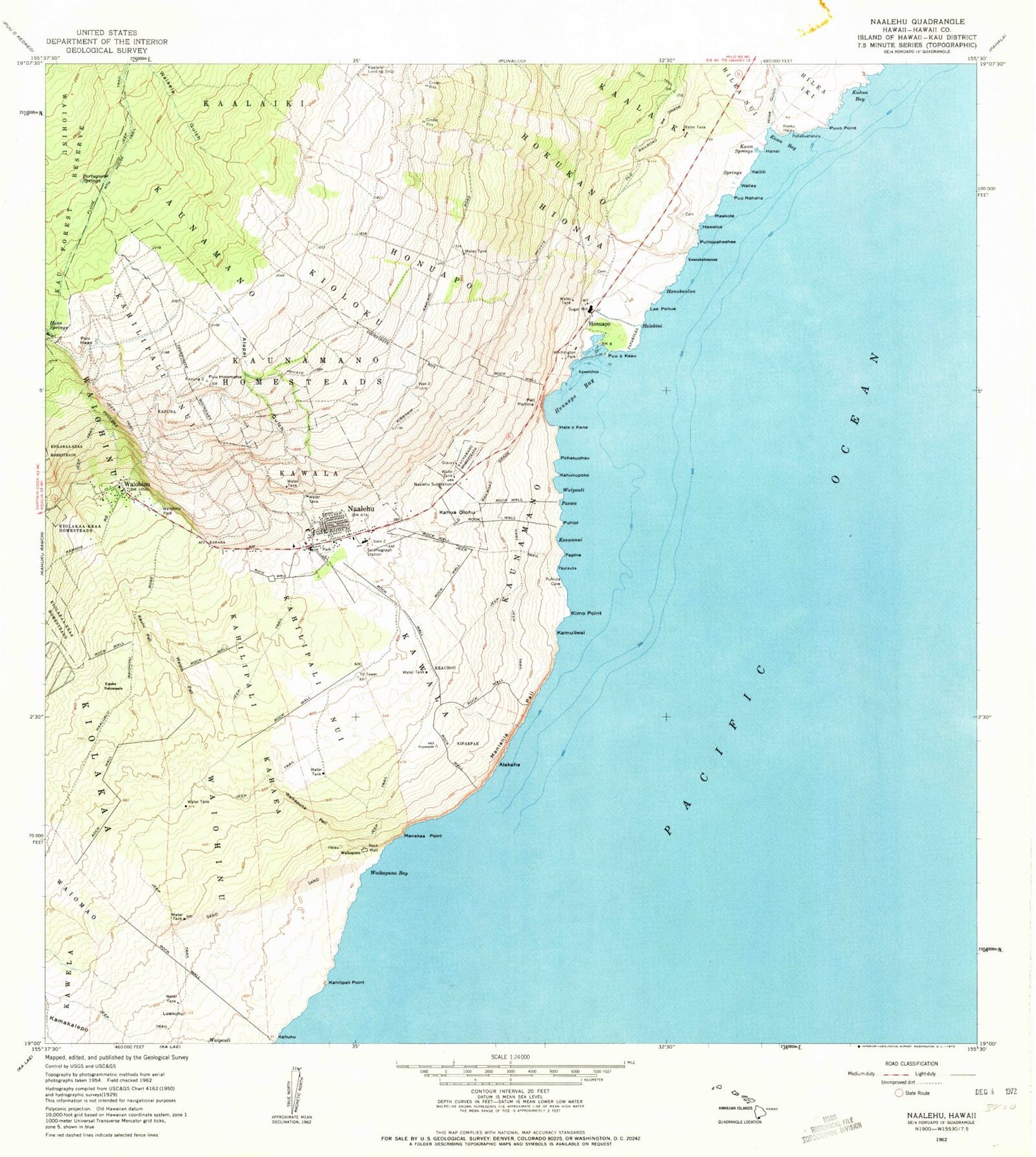 Classic USGS Naalehu Hawaii 7.5'x7.5' Topo Map Image