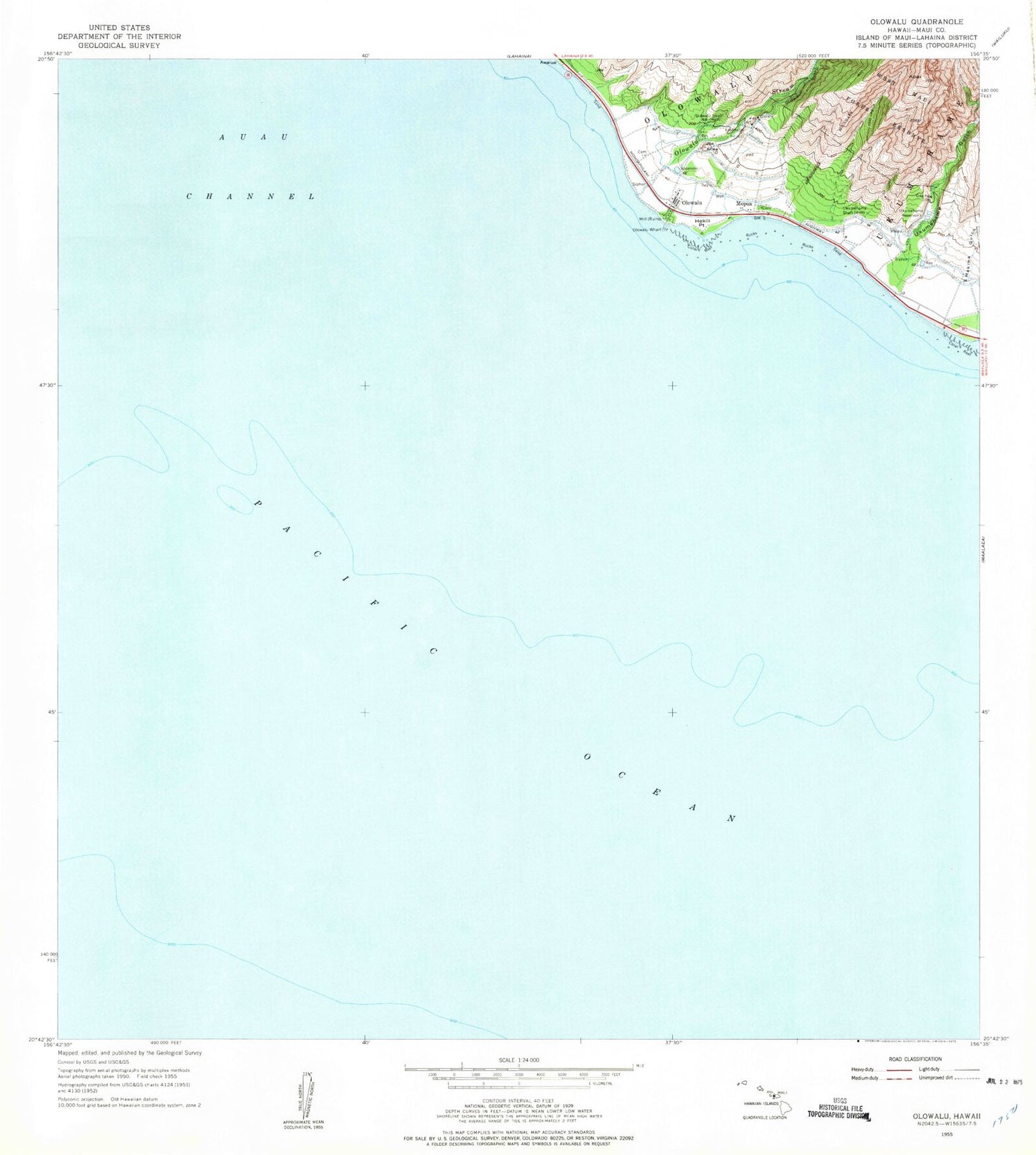 Classic USGS Olowalu Hawaii 7.5'x7.5' Topo Map Image
