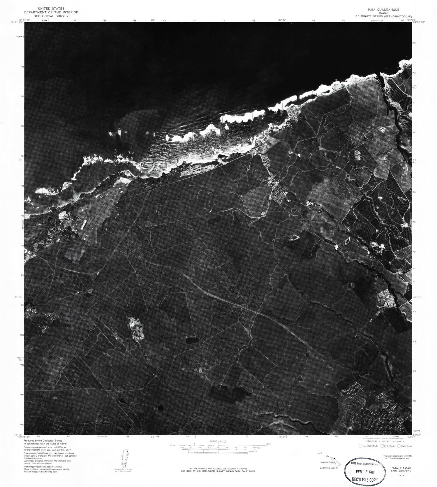 Classic USGS Paia Hawaii 7.5'x7.5' Topo Map Image