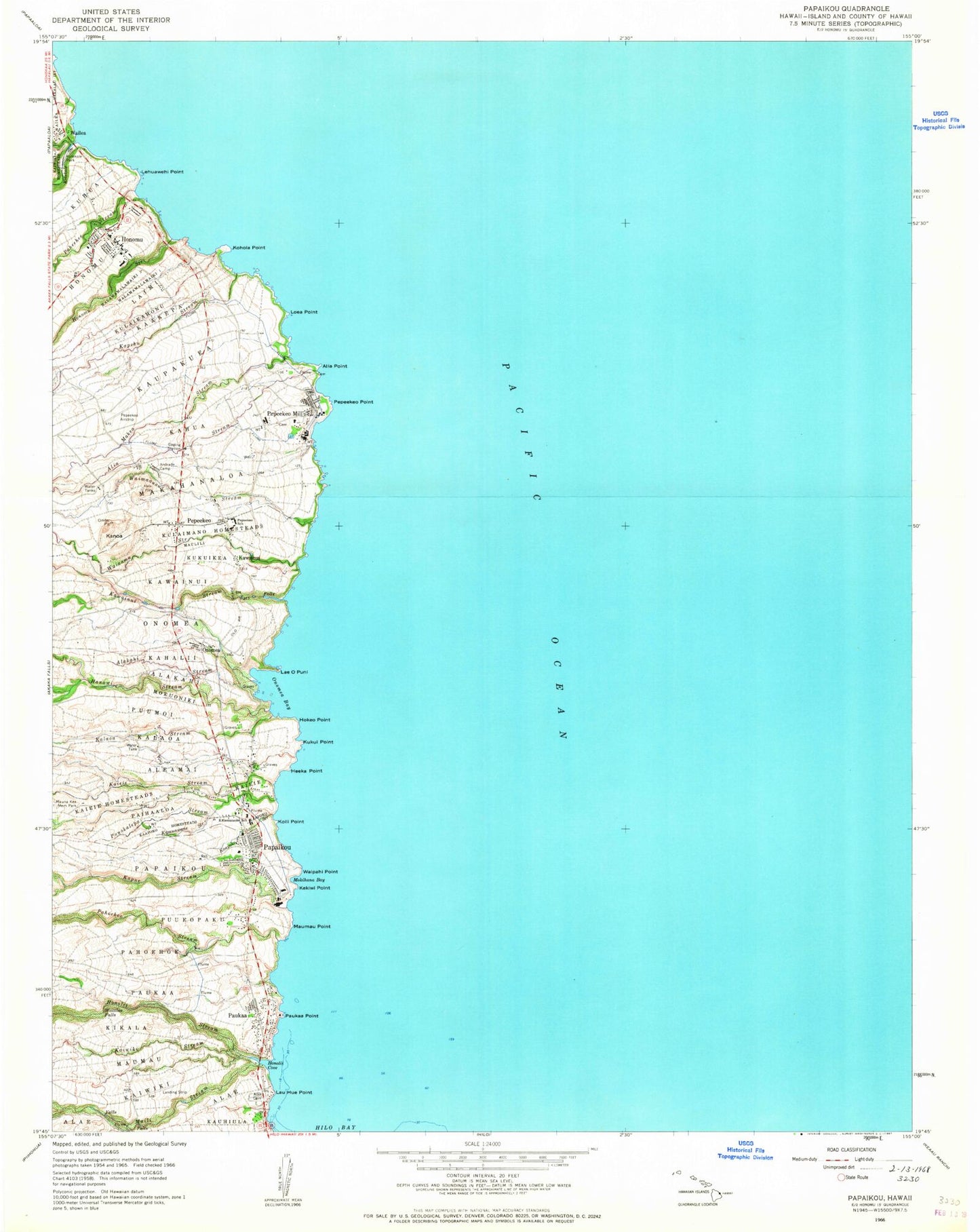 Classic USGS Papaikou Hawaii 7.5'x7.5' Topo Map Image