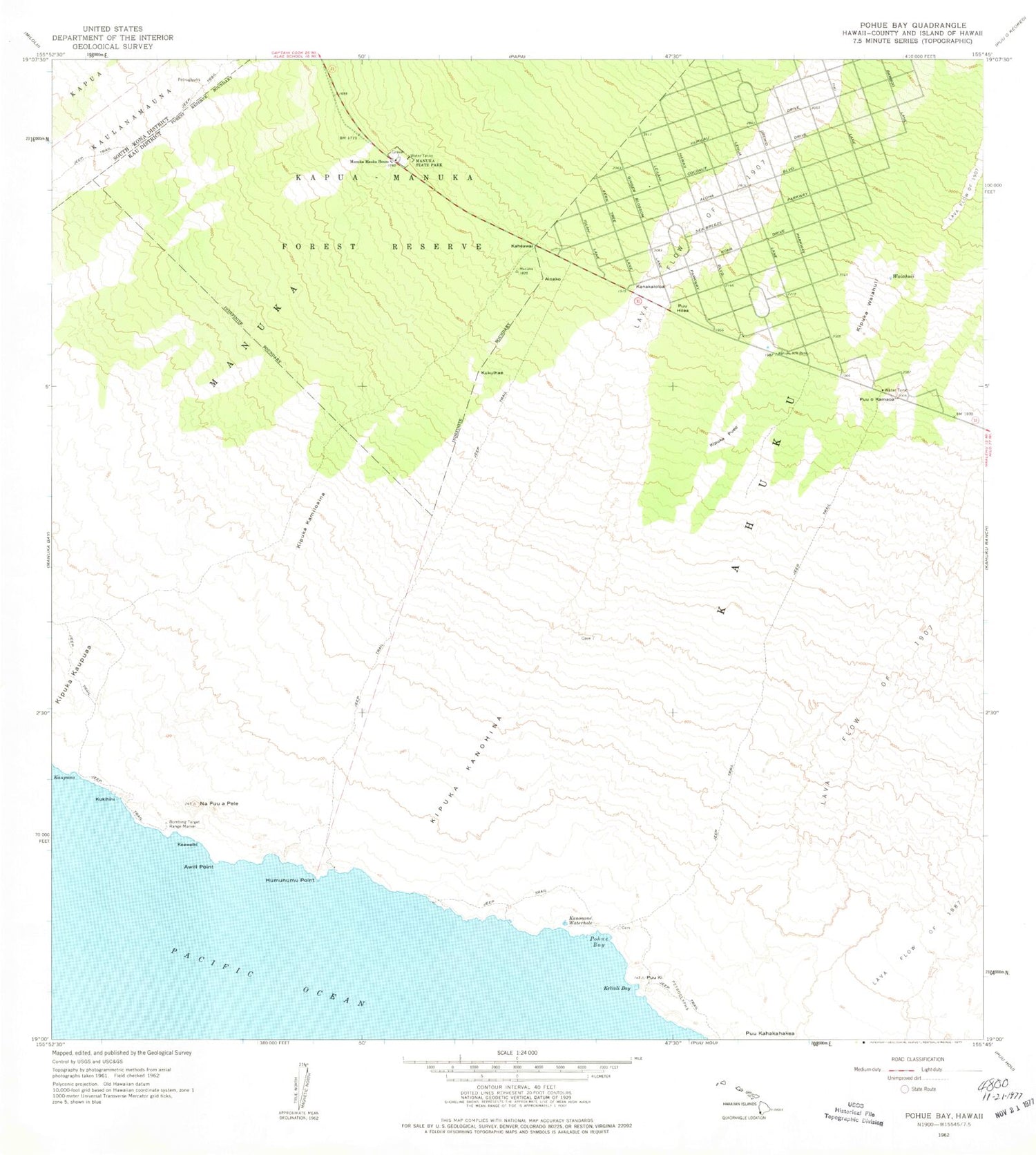 Classic USGS Pohue Bay Hawaii 7.5'x7.5' Topo Map Image