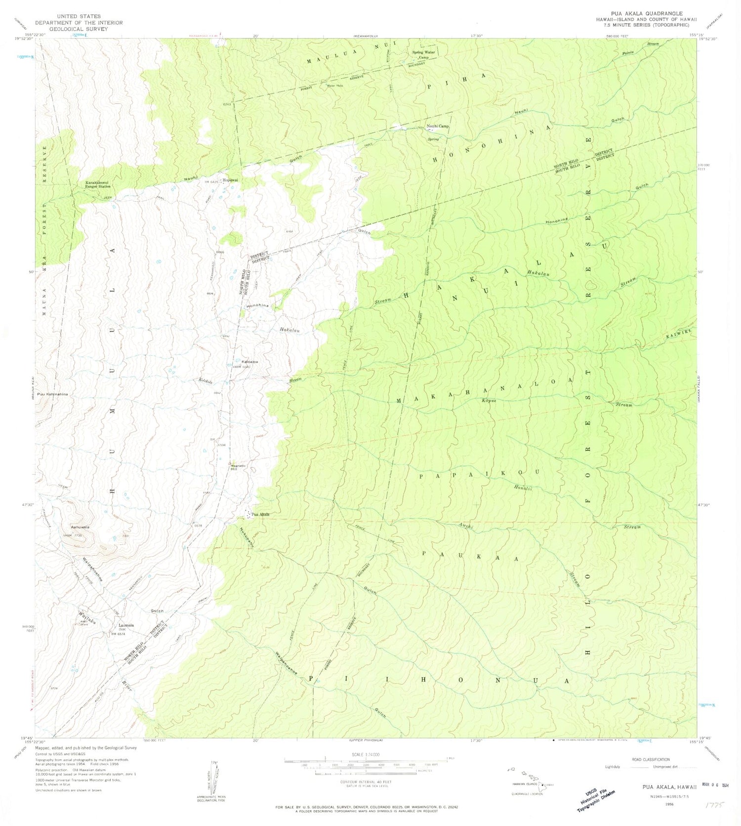 Classic USGS Puaakala Hawaii 7.5'x7.5' Topo Map Image