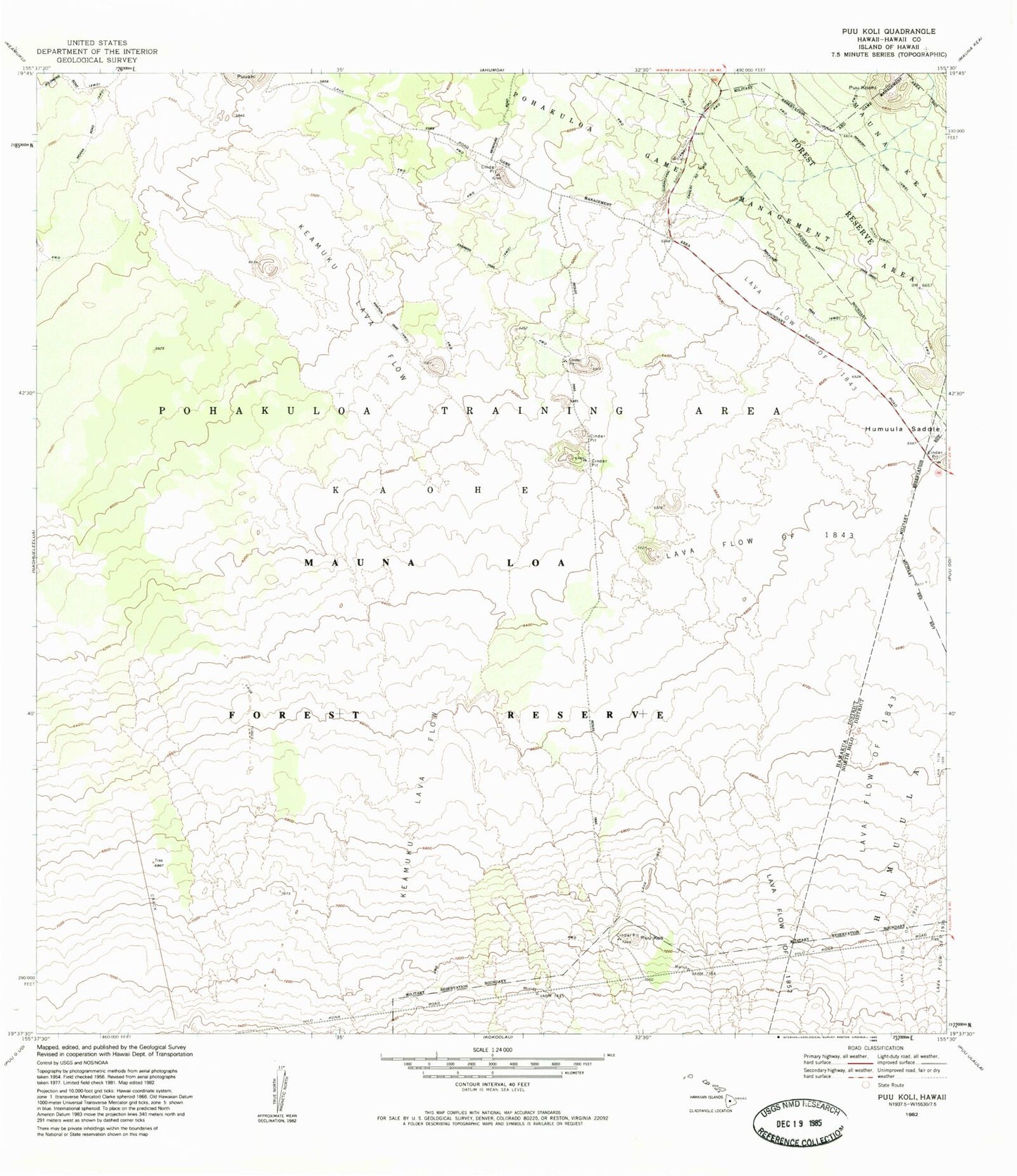 Classic USGS Puukoli Hawaii 7.5'x7.5' Topo Map Image