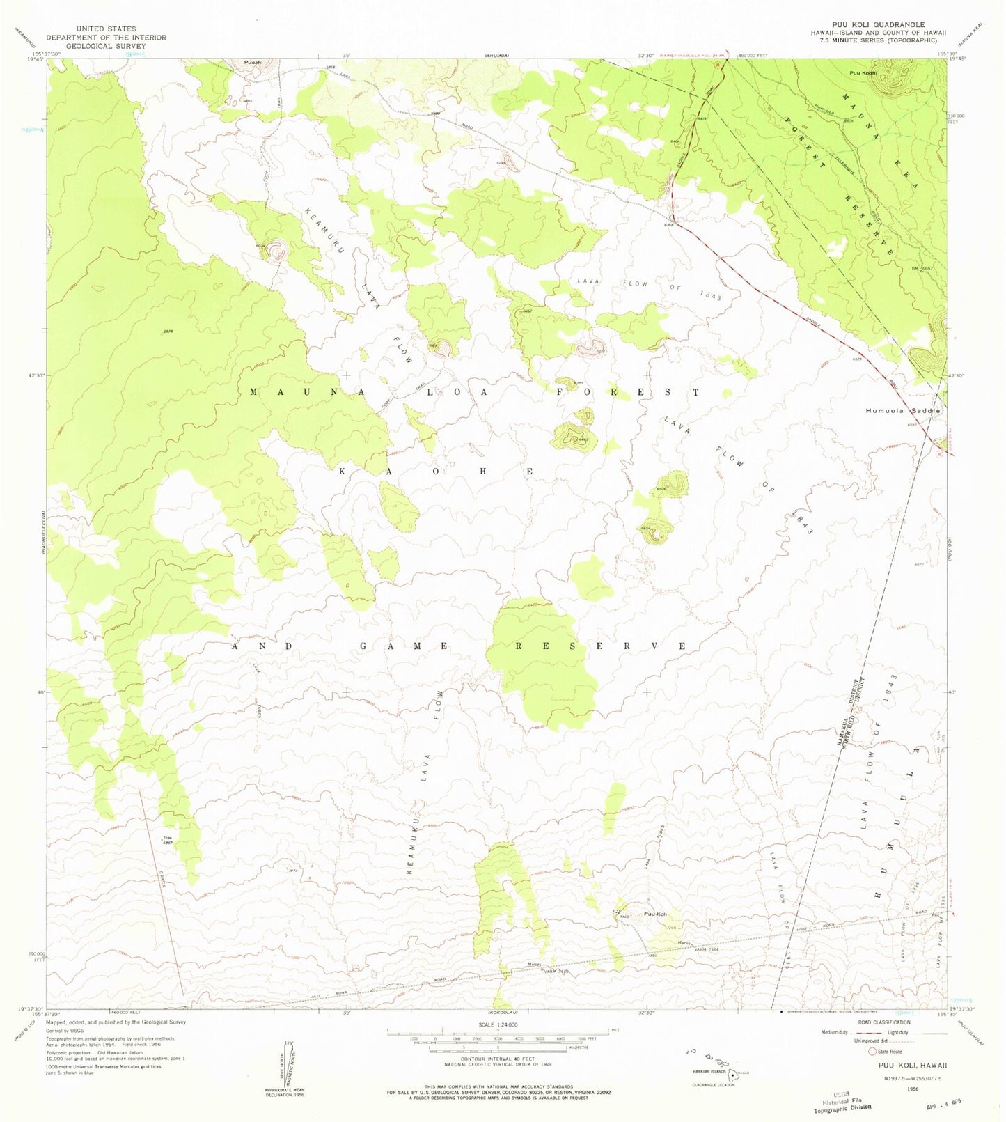 Classic USGS Puukoli Hawaii 7.5'x7.5' Topo Map Image