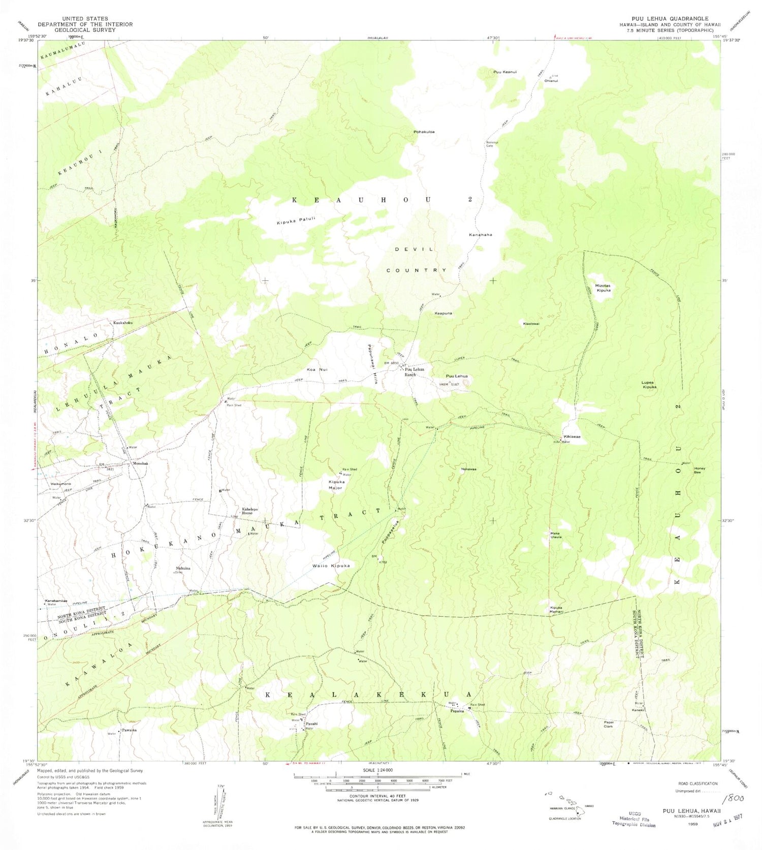 Classic USGS Puulehua Hawaii 7.5'x7.5' Topo Map Image
