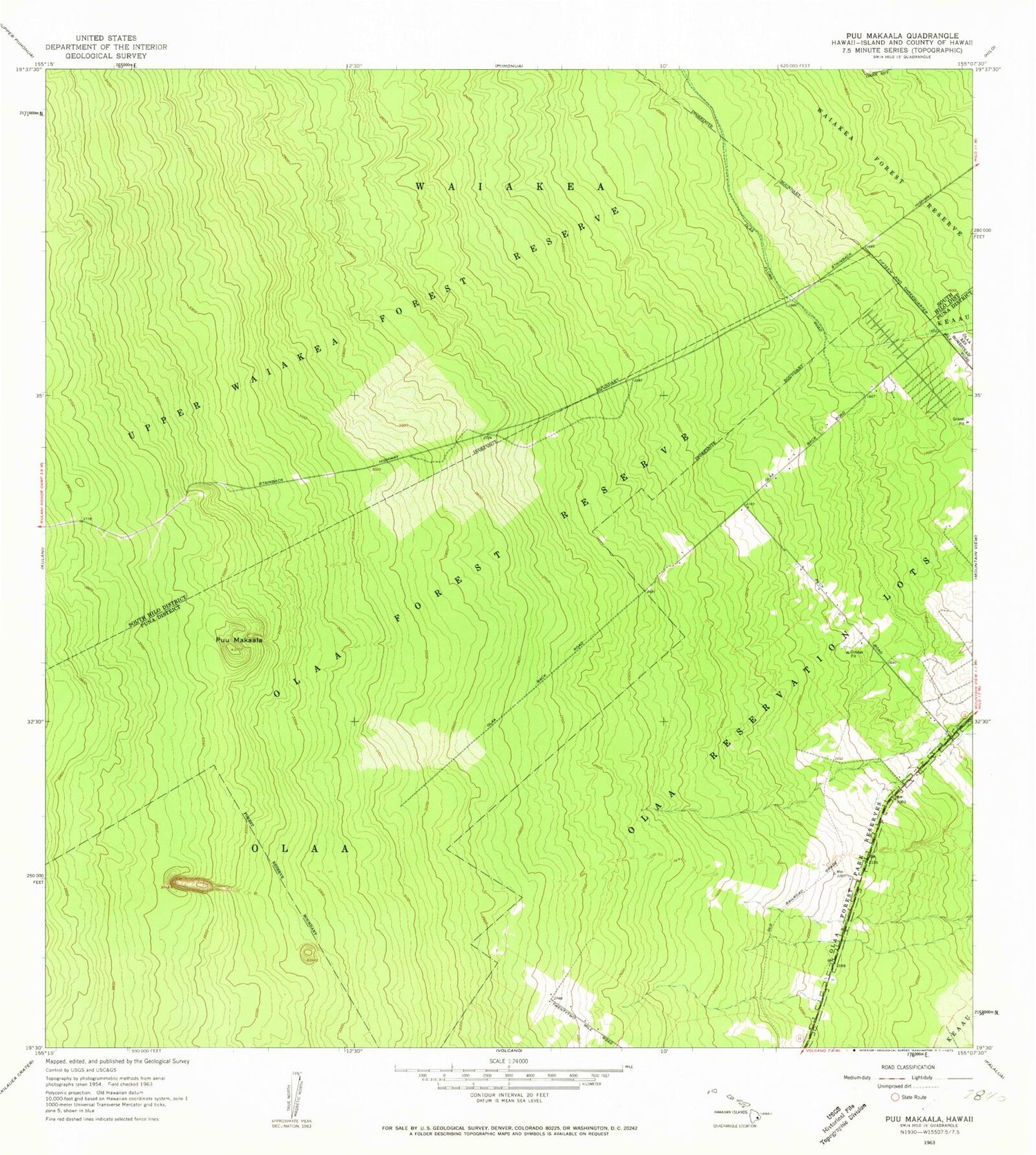 Classic USGS Puumakaala Hawaii 7.5'x7.5' Topo Map Image