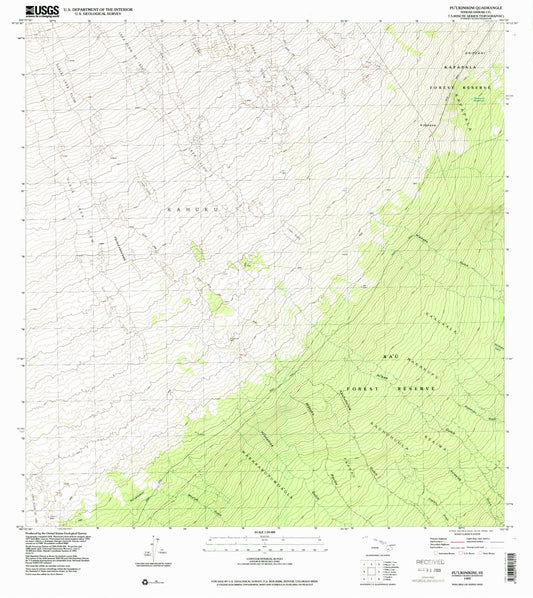 Classic USGS Puukinikini Hawaii 7.5'x7.5' Topo Map Image