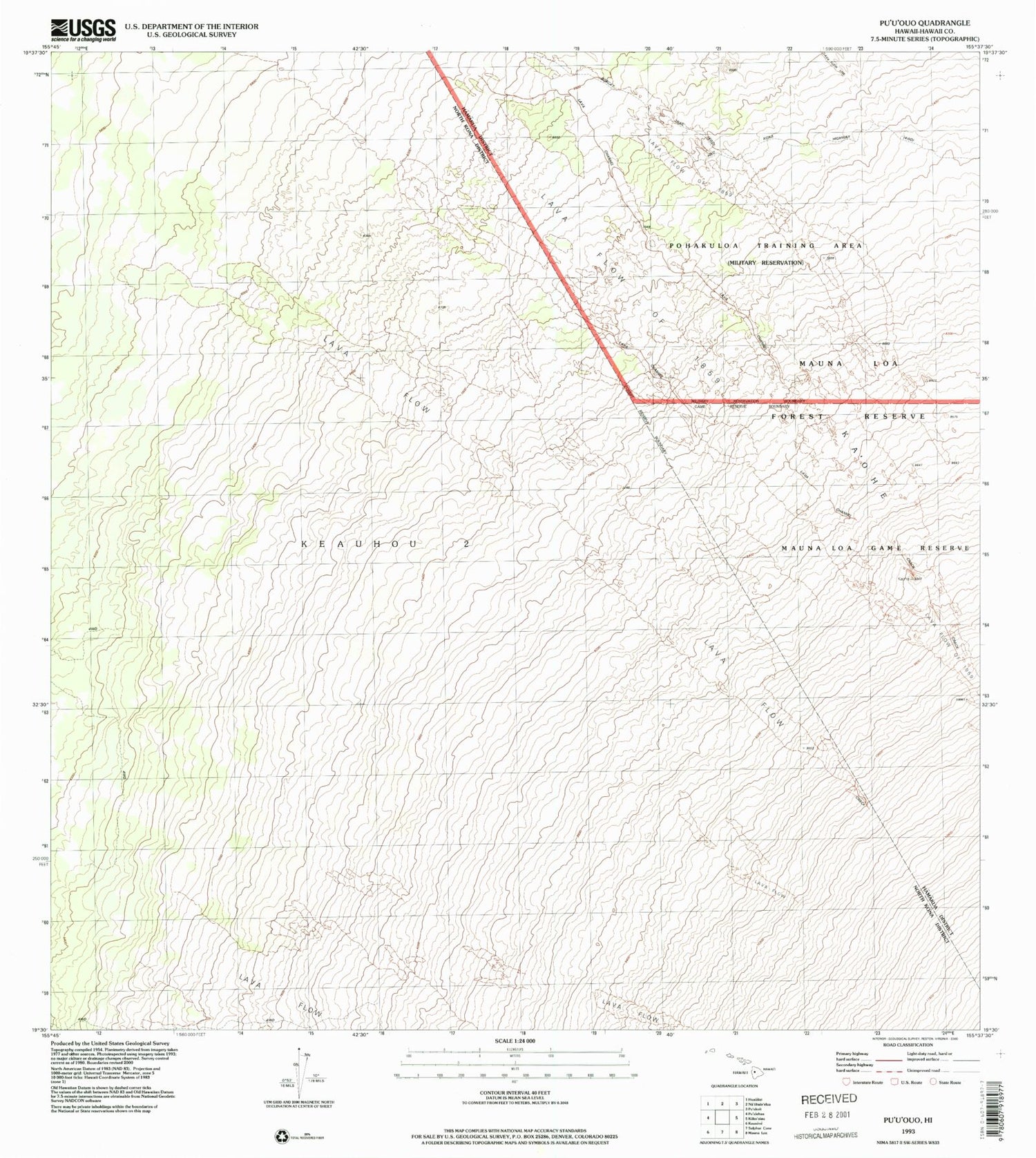 Classic USGS Puupohakuloa Hawaii 7.5'x7.5' Topo Map Image