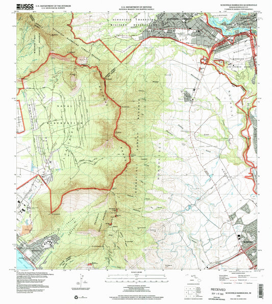 Classic USGS Schofield Barracks Hawaii 7.5'x7.5' Topo Map Image
