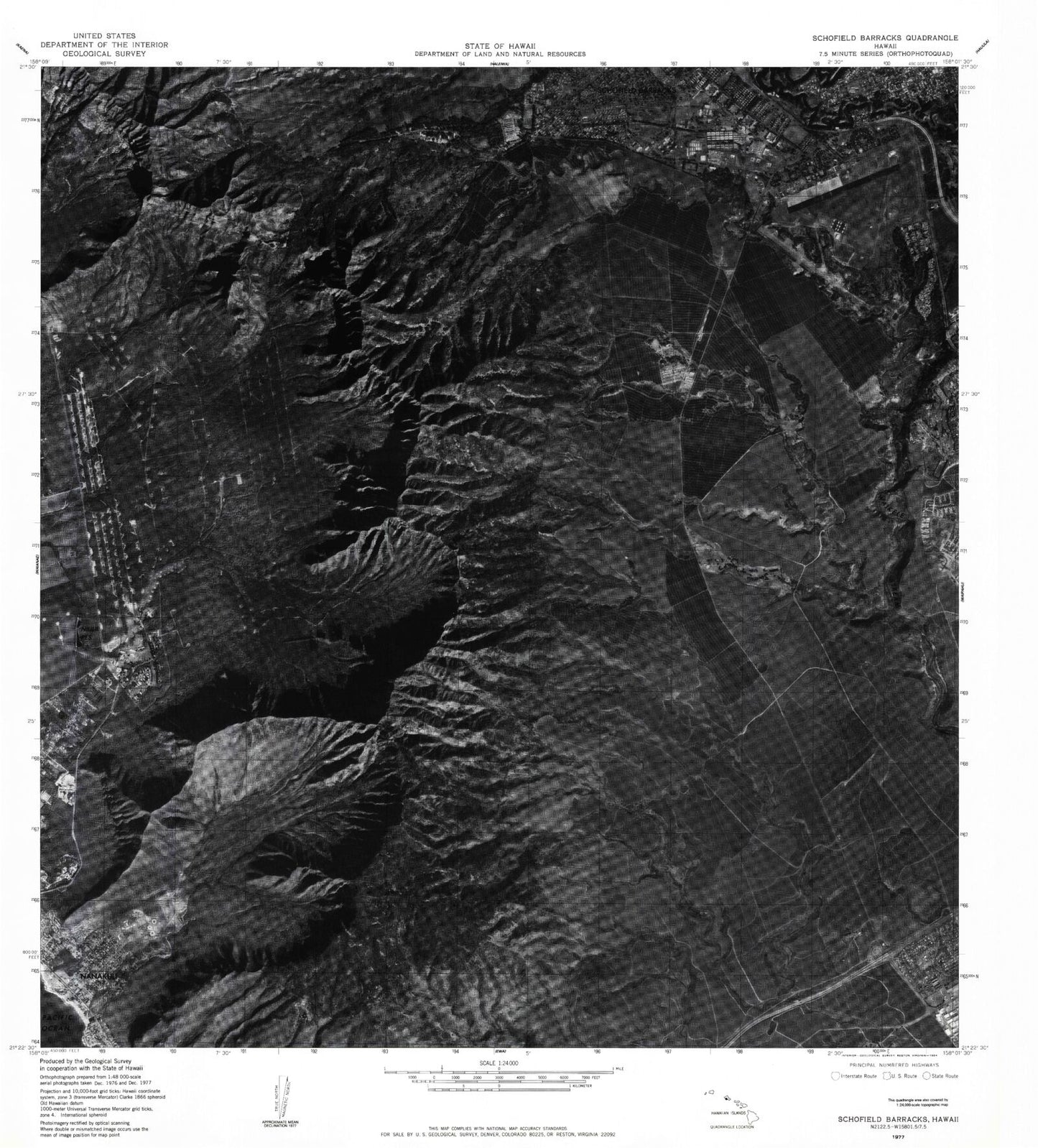 Classic USGS Schofield Barracks Hawaii 7.5'x7.5' Topo Map Image