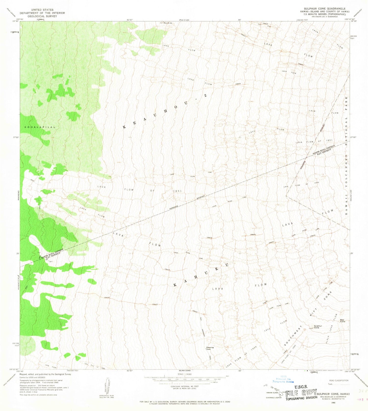 Classic USGS Sulphur Cone Hawaii 7.5'x7.5' Topo Map Image