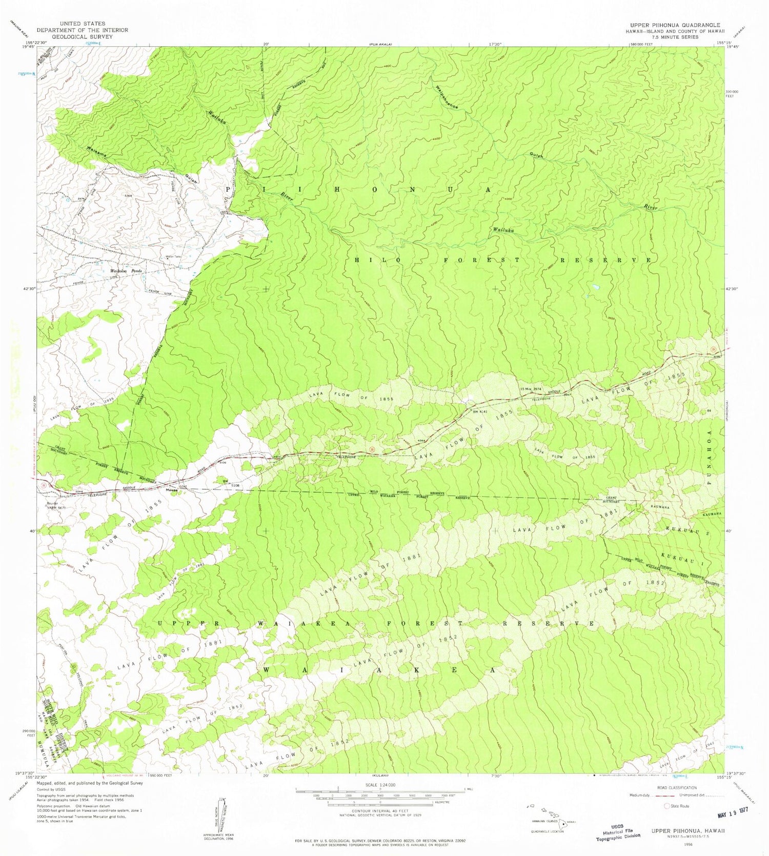 Classic USGS Waikoloa Ponds Hawaii 7.5'x7.5' Topo Map Image