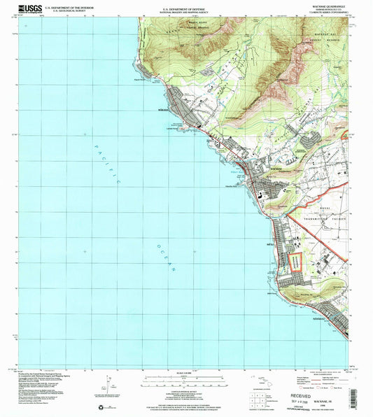 Classic USGS Waianae Hawaii 7.5'x7.5' Topo Map Image