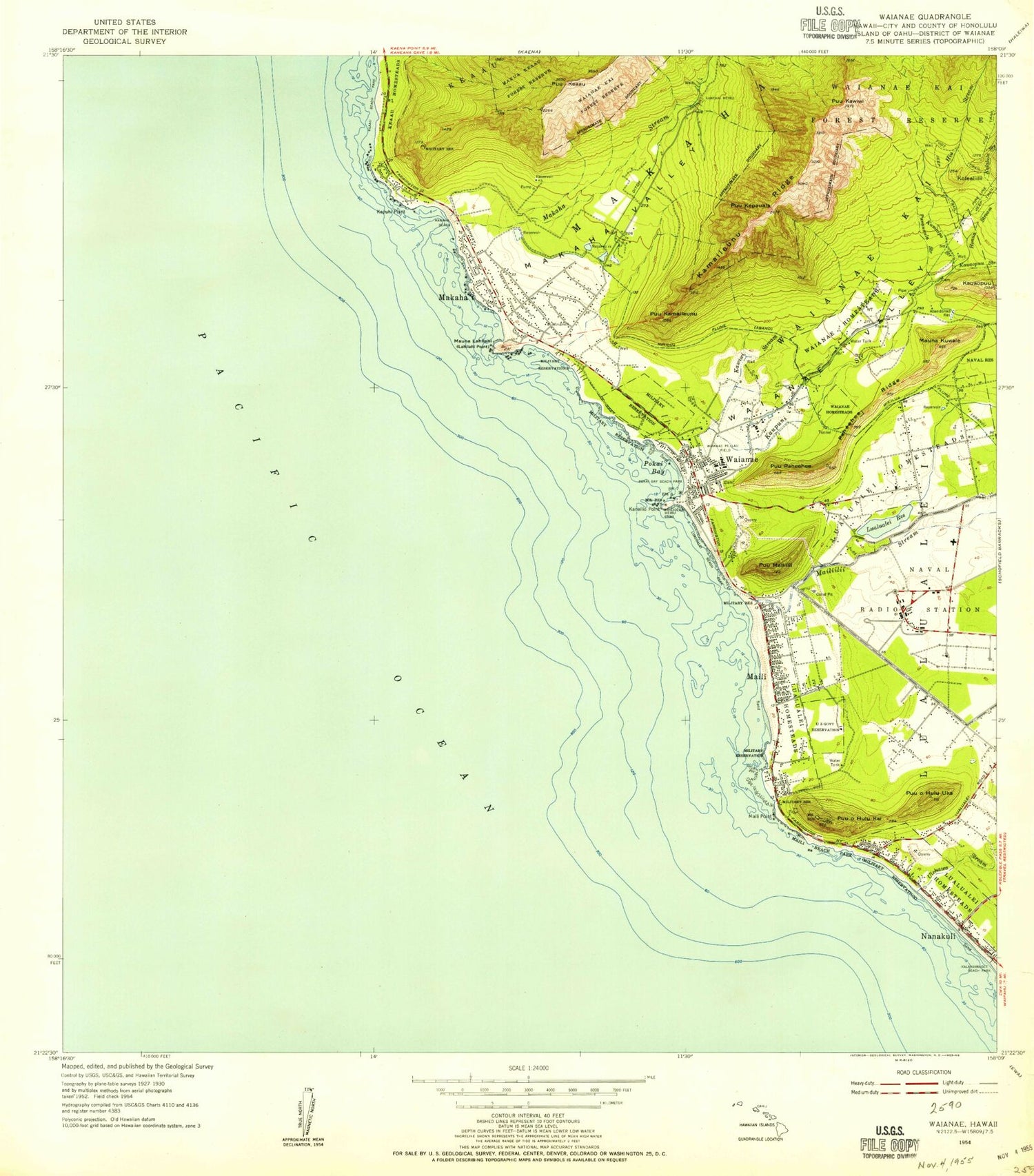 Classic USGS Waianae Hawaii 7.5'x7.5' Topo Map Image