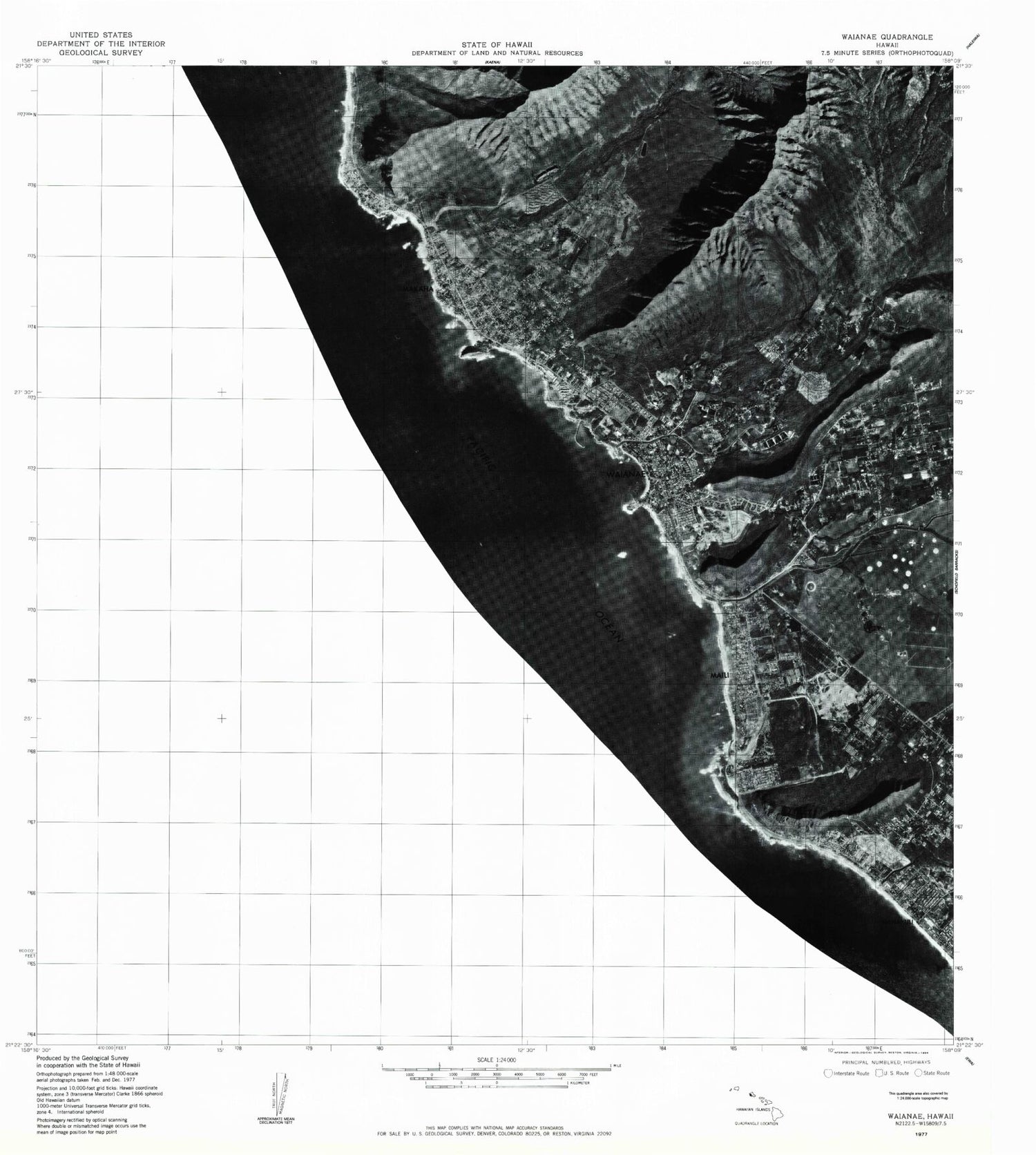 Classic USGS Waianae Hawaii 7.5'x7.5' Topo Map Image