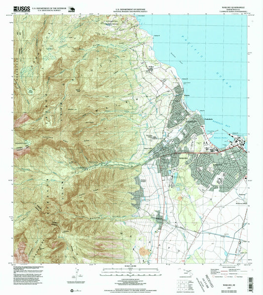 Classic USGS Wailuku Hawaii 7.5'x7.5' Topo Map Image