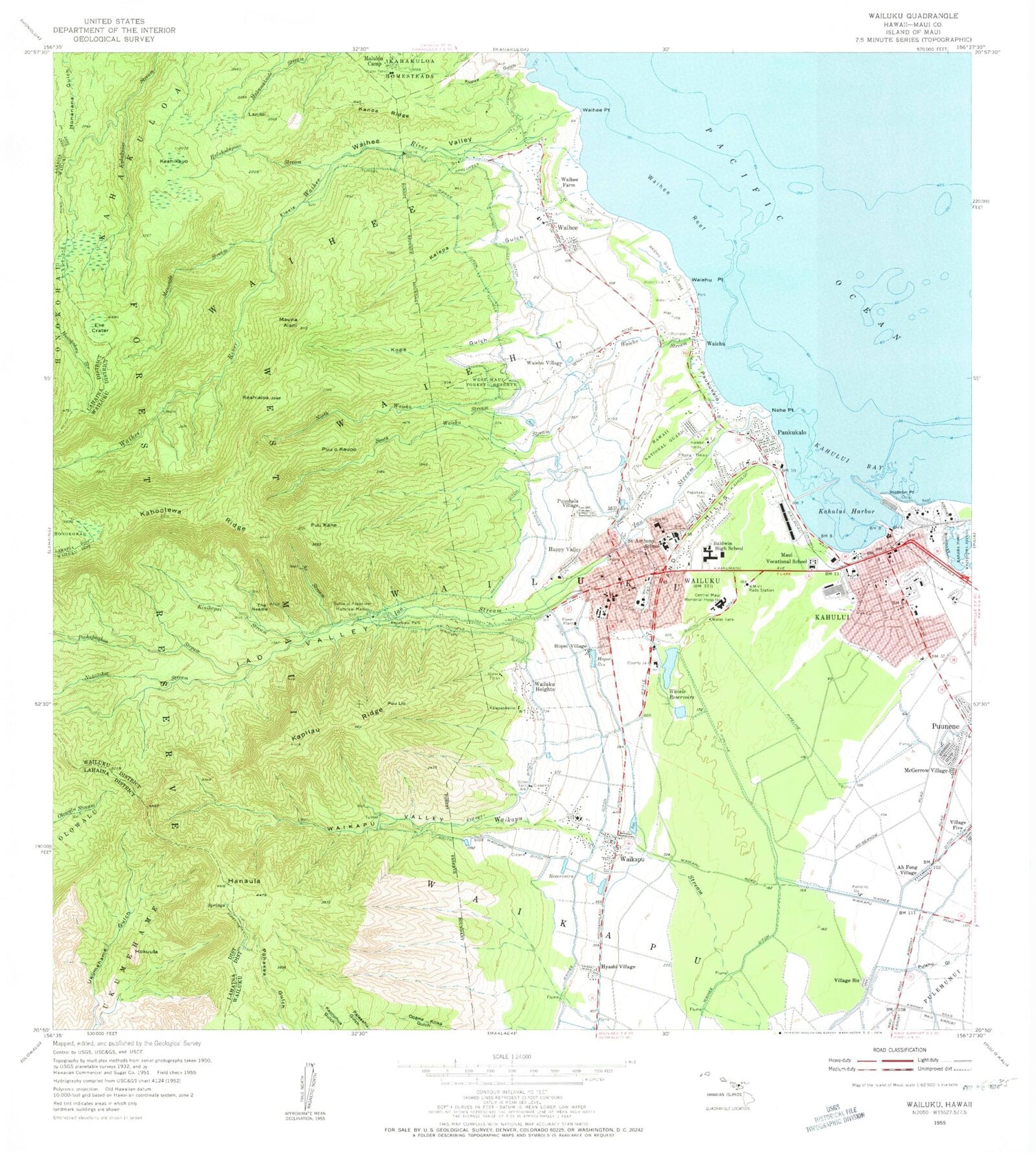 Classic USGS Wailuku Hawaii 7.5'x7.5' Topo Map Image